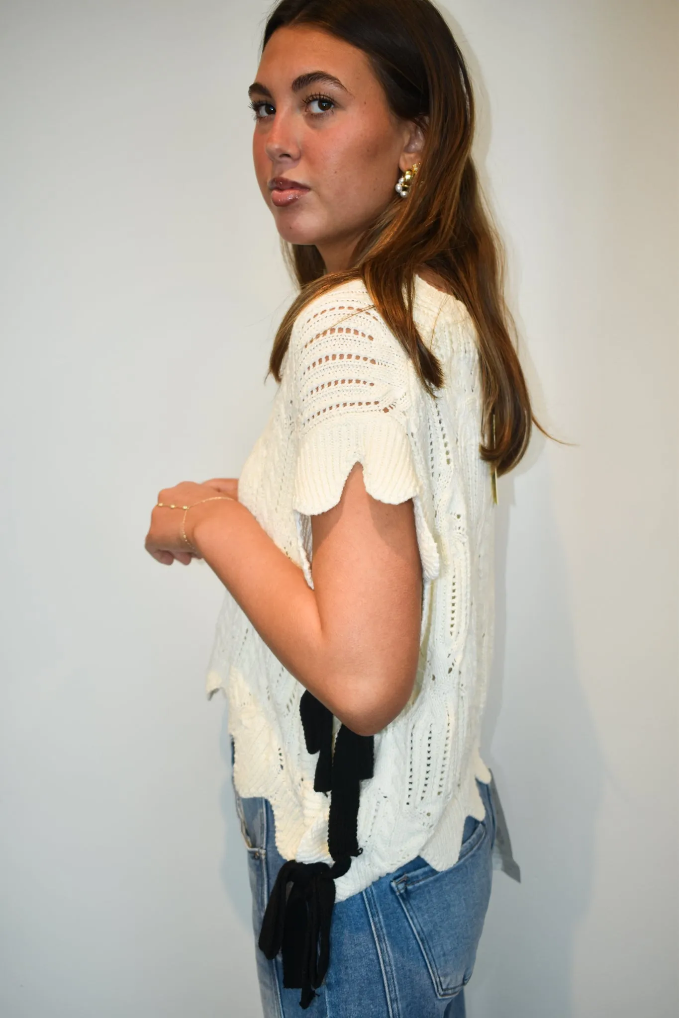 Contrast Tie Cable Knit Sweater