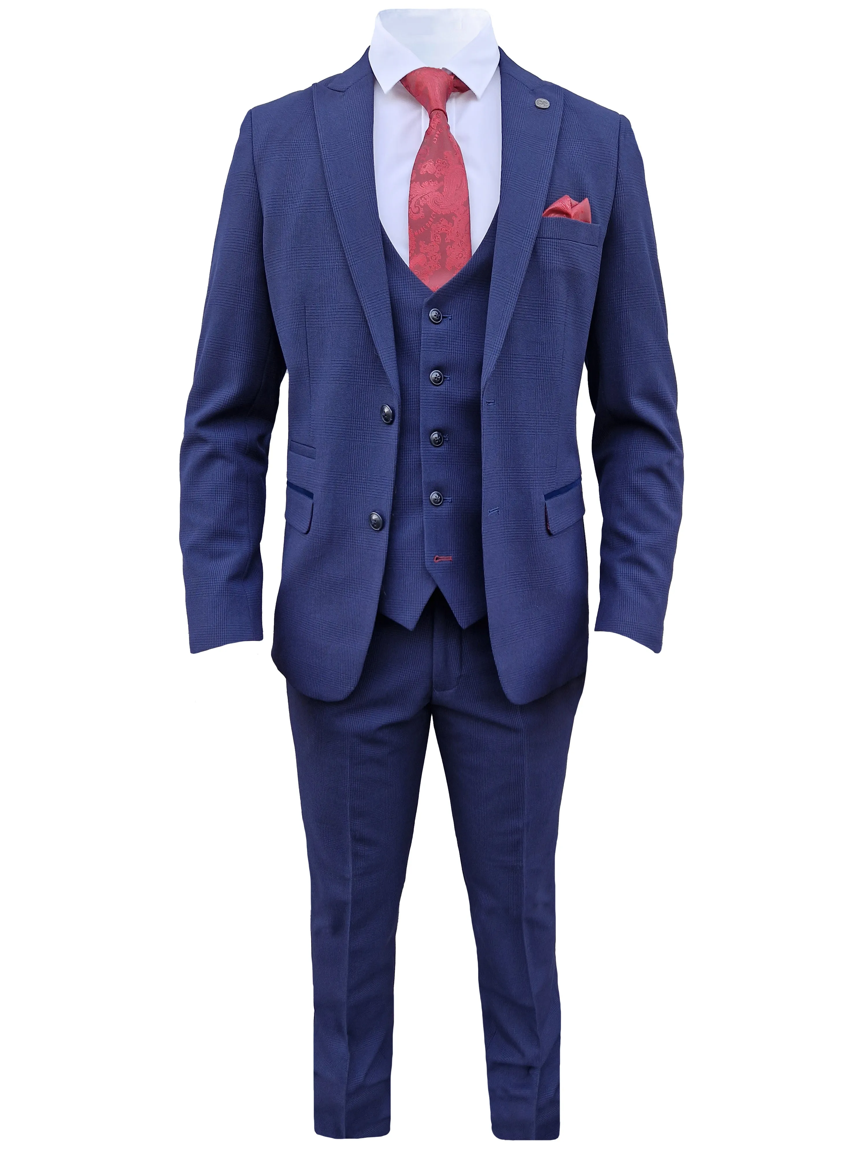 Costume pour homme à carreaux bleu foncé en 3 pièces - Costume Bromley Marine