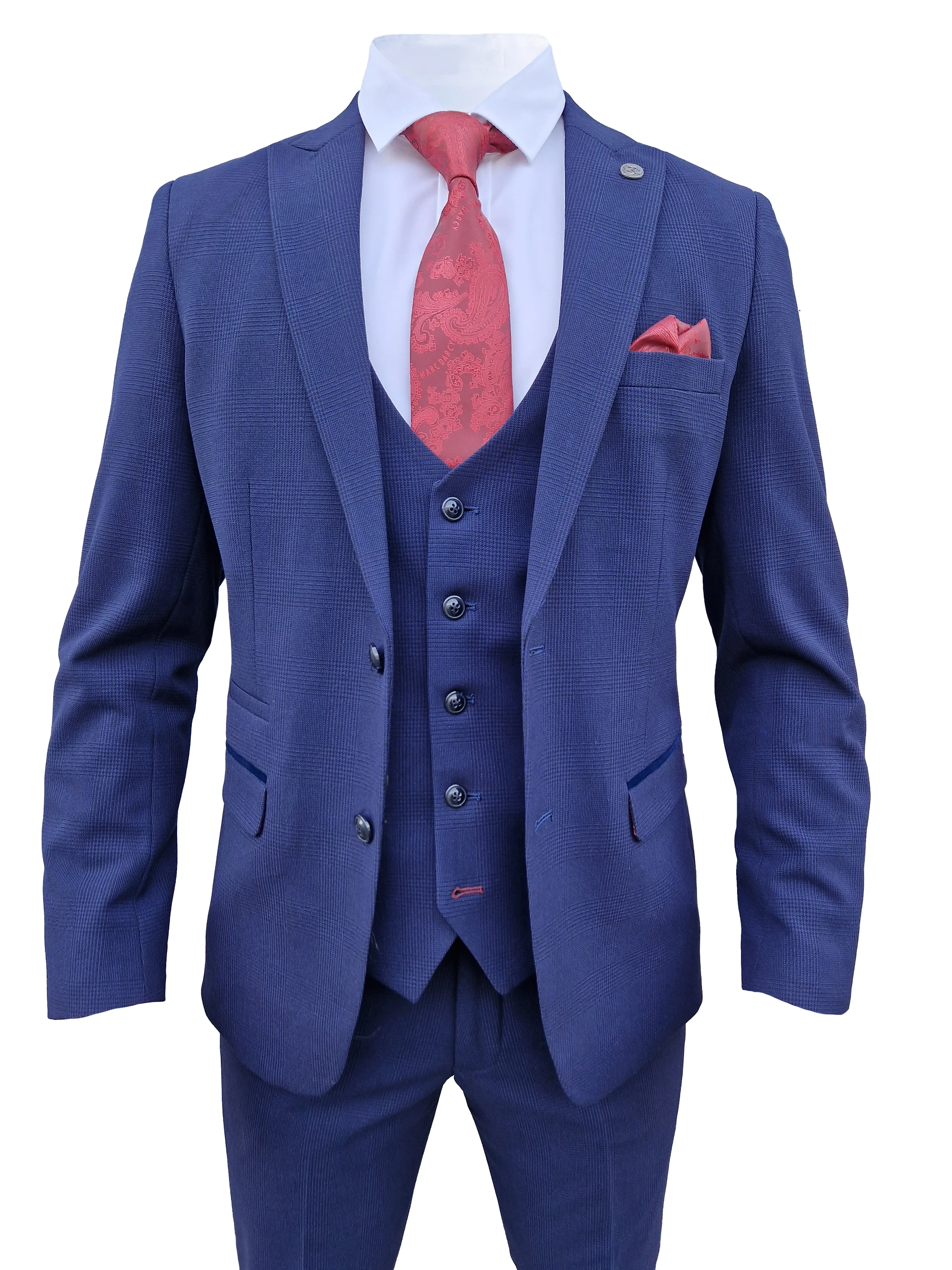 Costume pour homme à carreaux bleu foncé en 3 pièces - Costume Bromley Marine