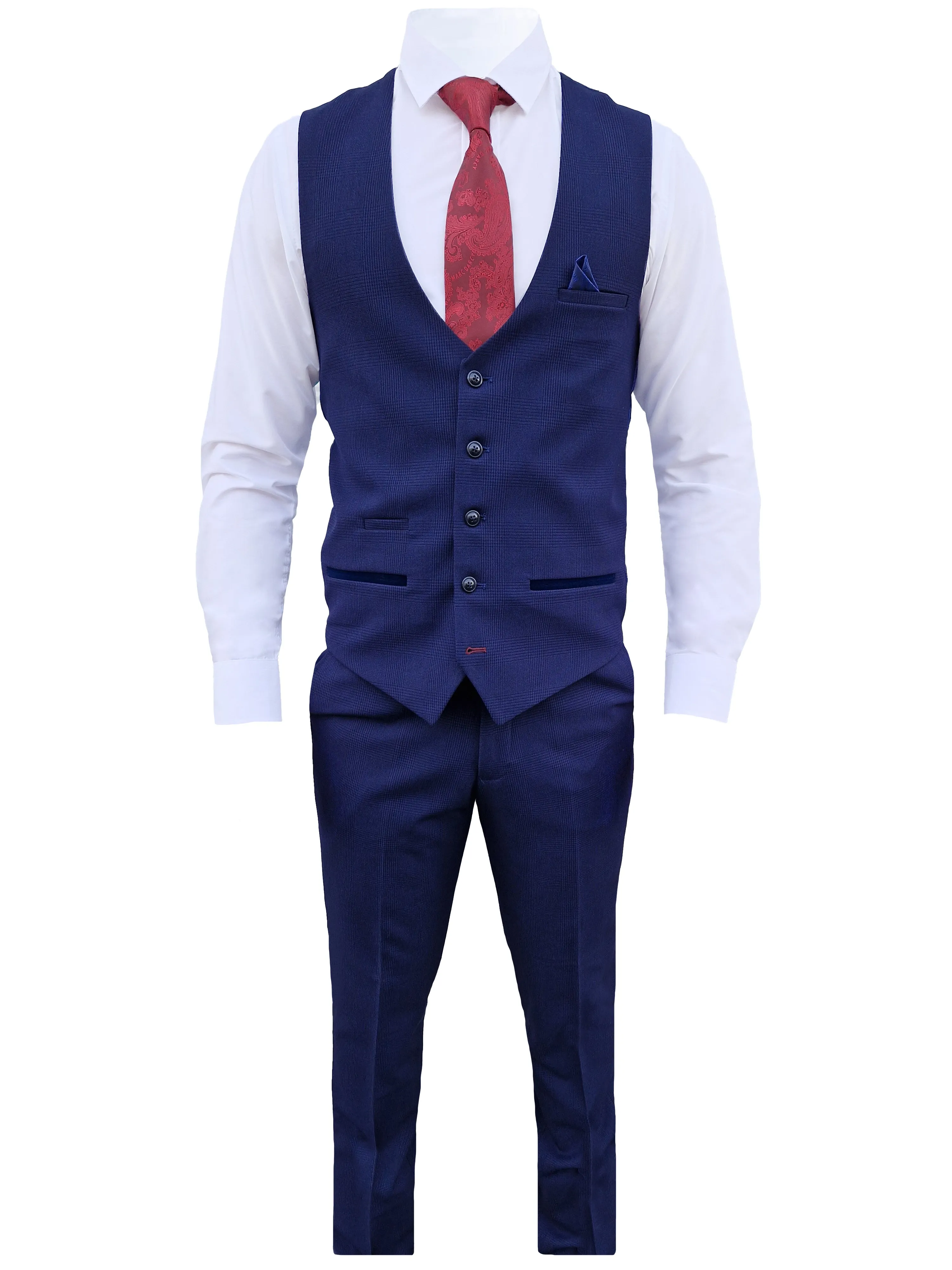 Costume pour homme à carreaux bleu foncé en 3 pièces - Costume Bromley Marine