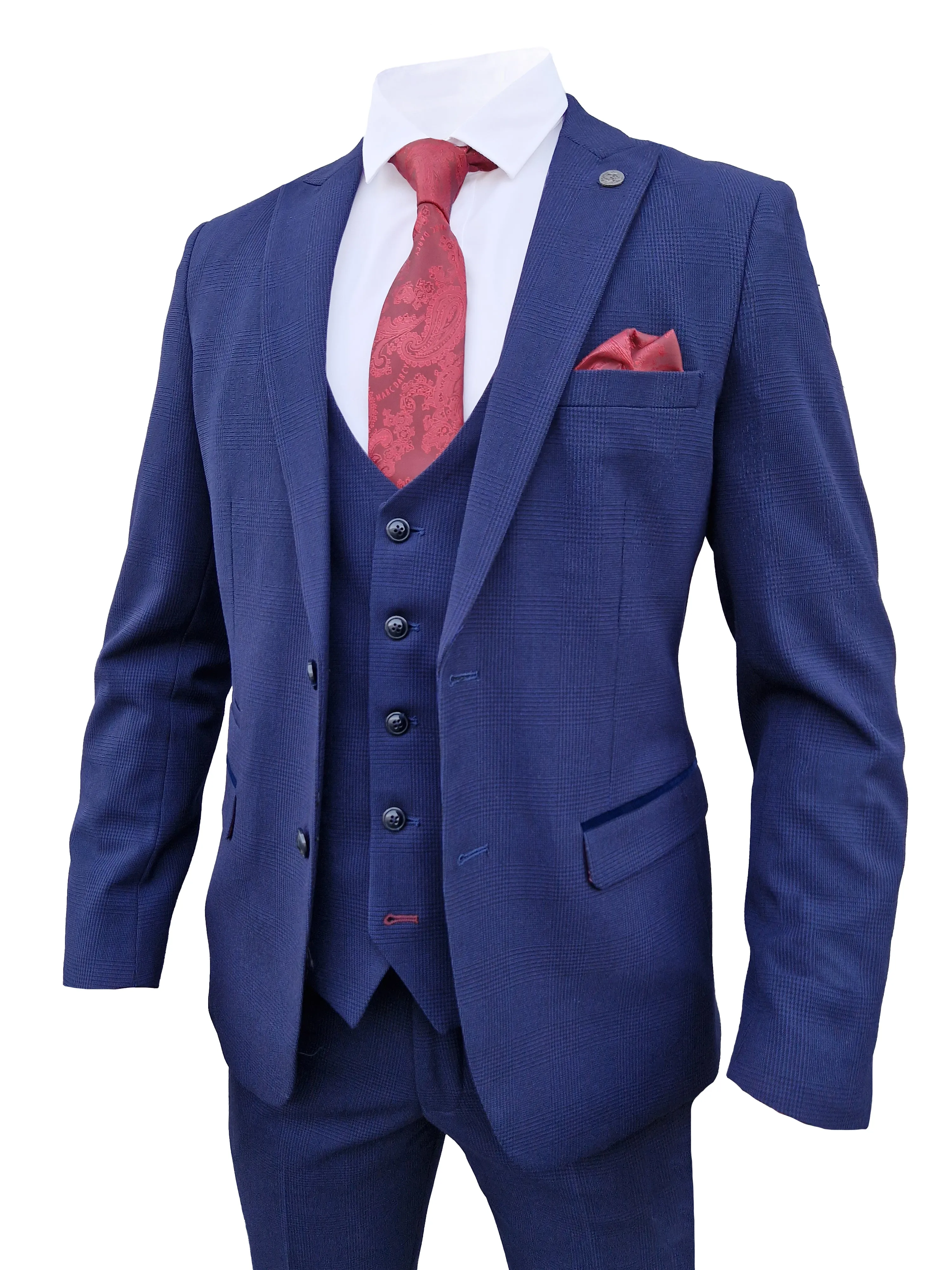 Costume pour homme à carreaux bleu foncé en 3 pièces - Costume Bromley Marine