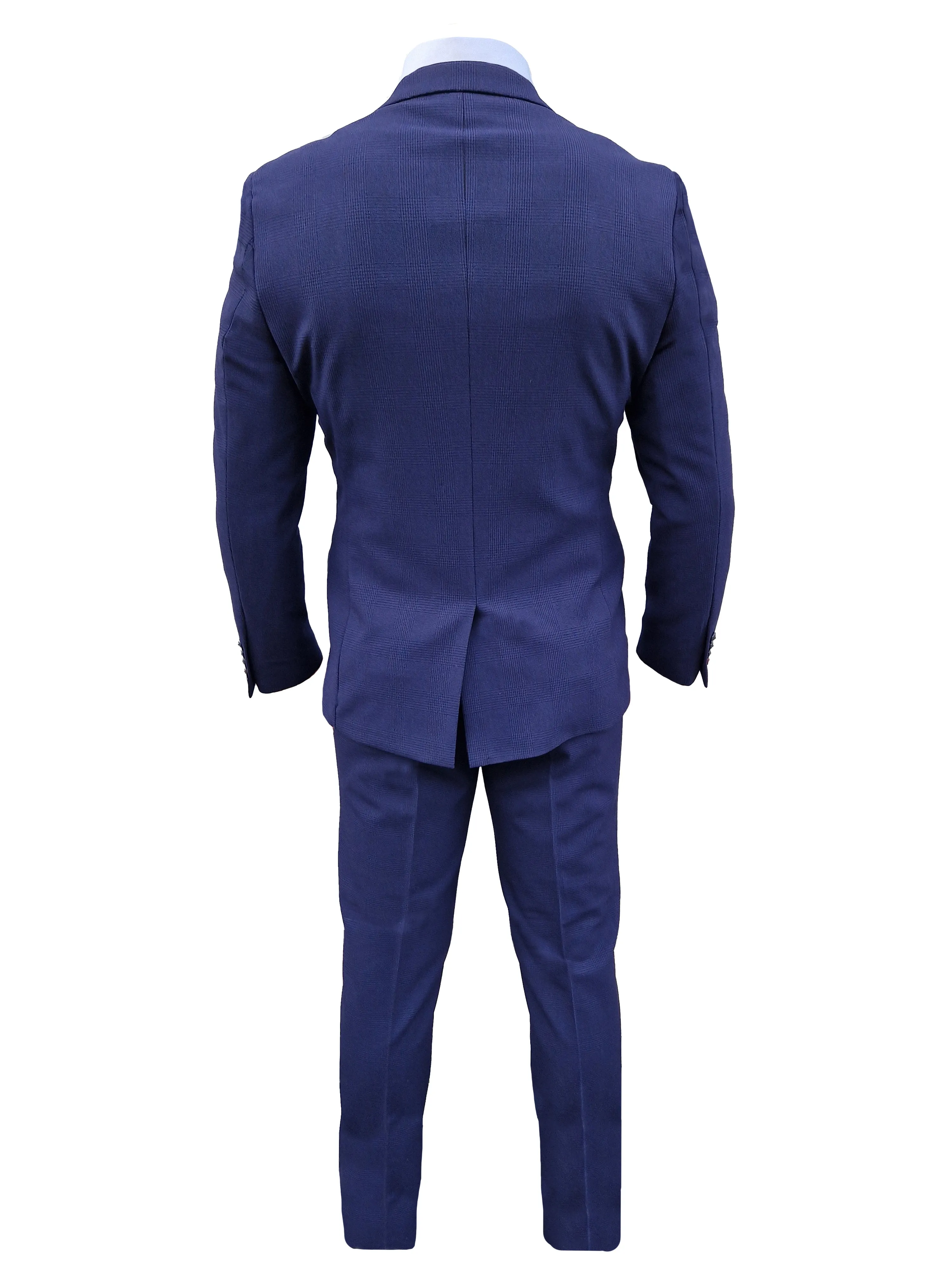 Costume pour homme à carreaux bleu foncé en 3 pièces - Costume Bromley Marine