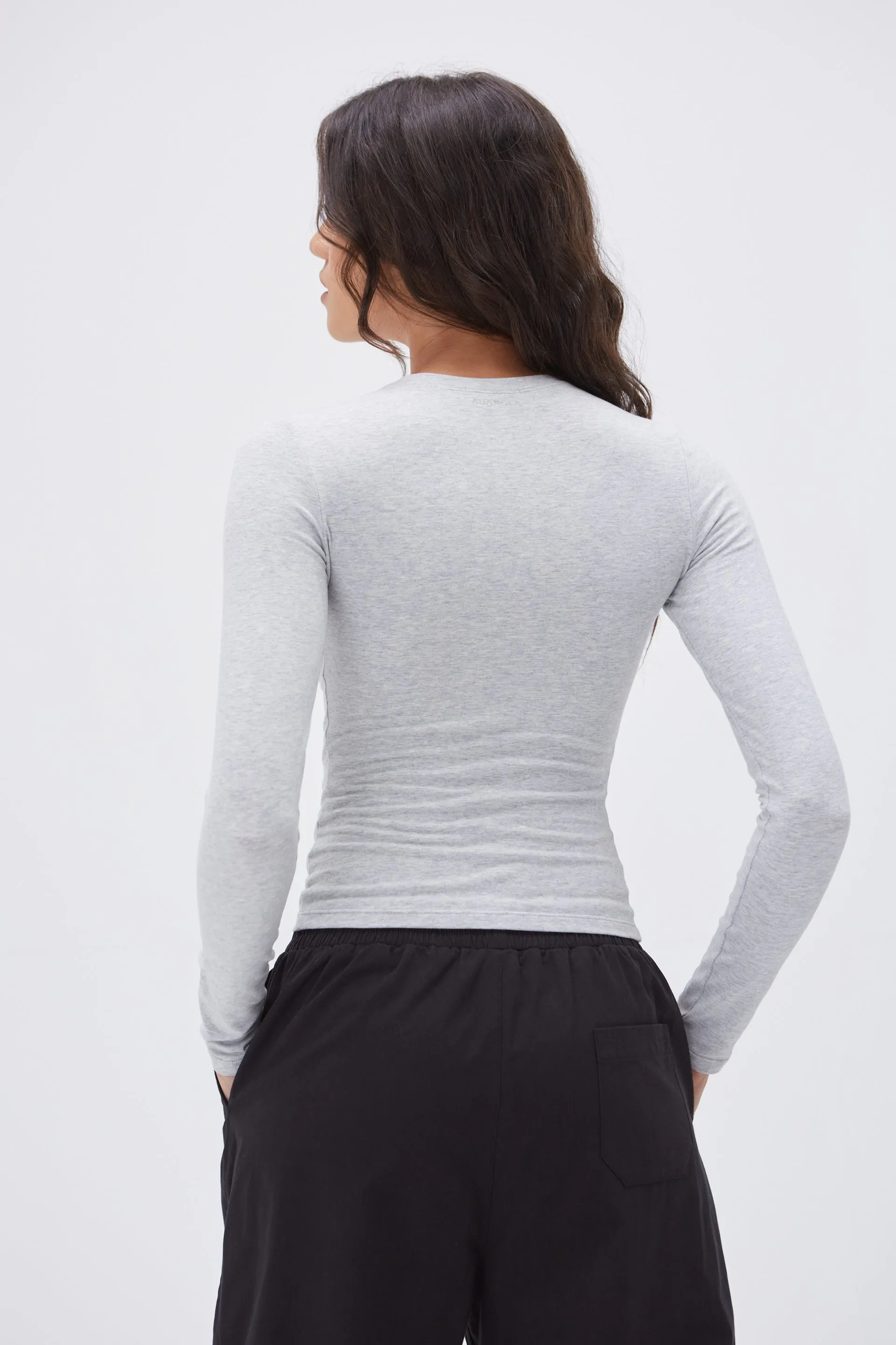 Cotton Long Sleeve Top - Grey Melange
