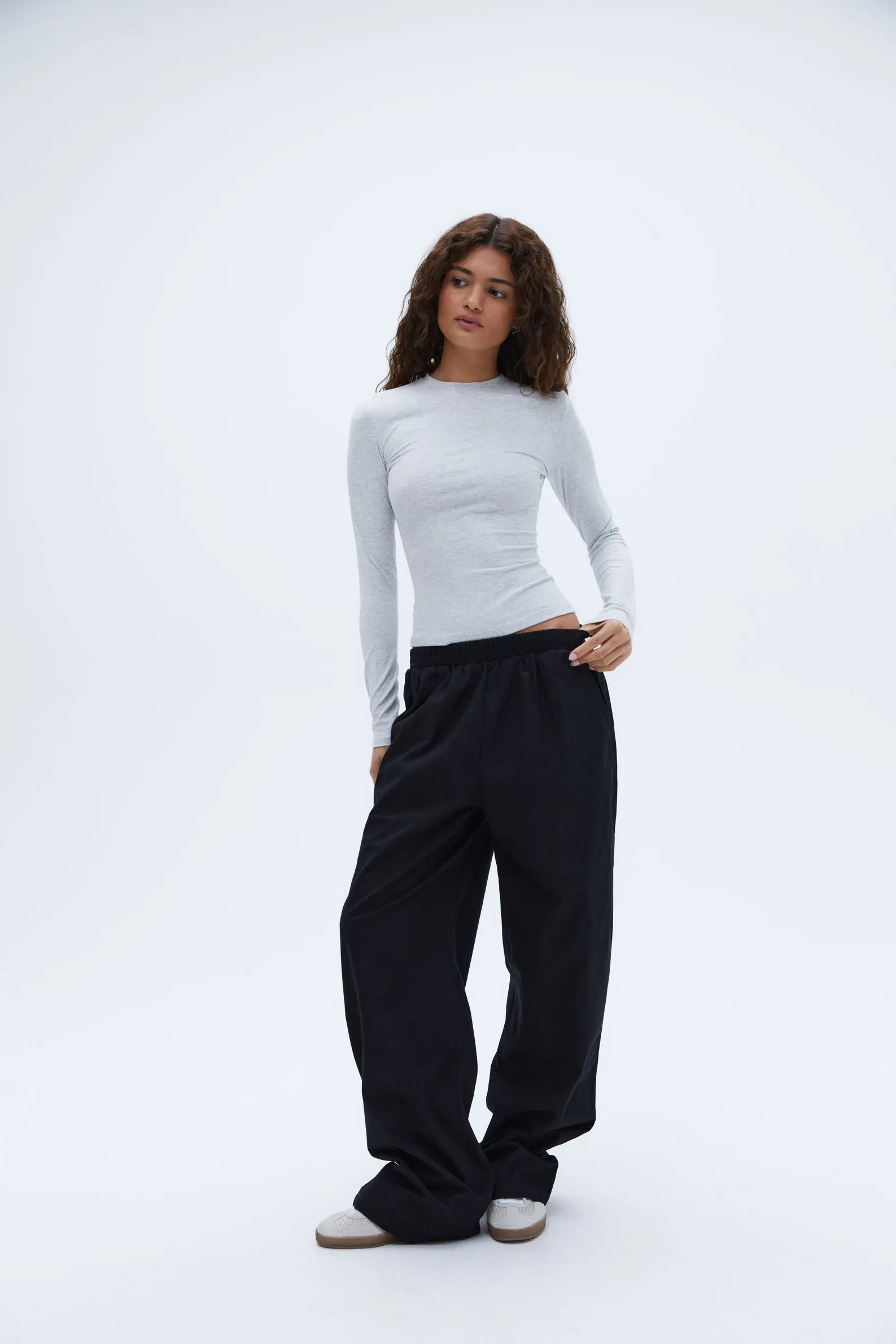 Cotton Long Sleeve Top - Grey Melange