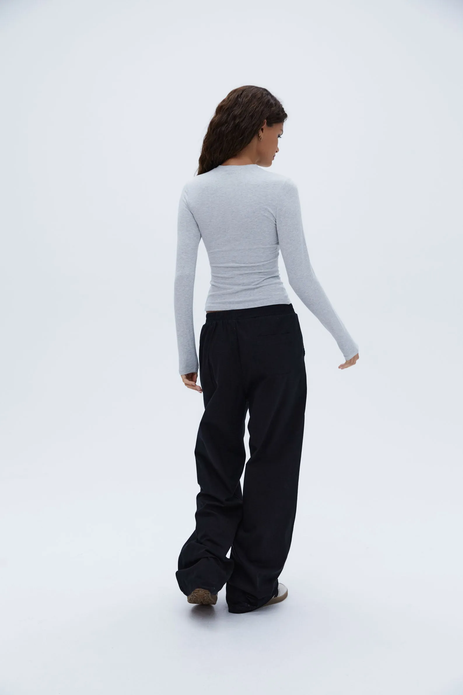 Cotton Long Sleeve Top - Grey Melange