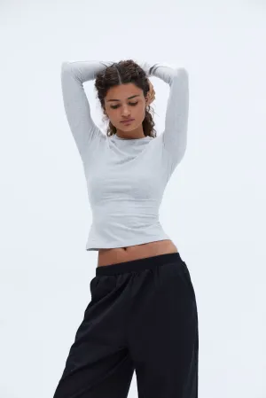 Cotton Long Sleeve Top - Grey Melange