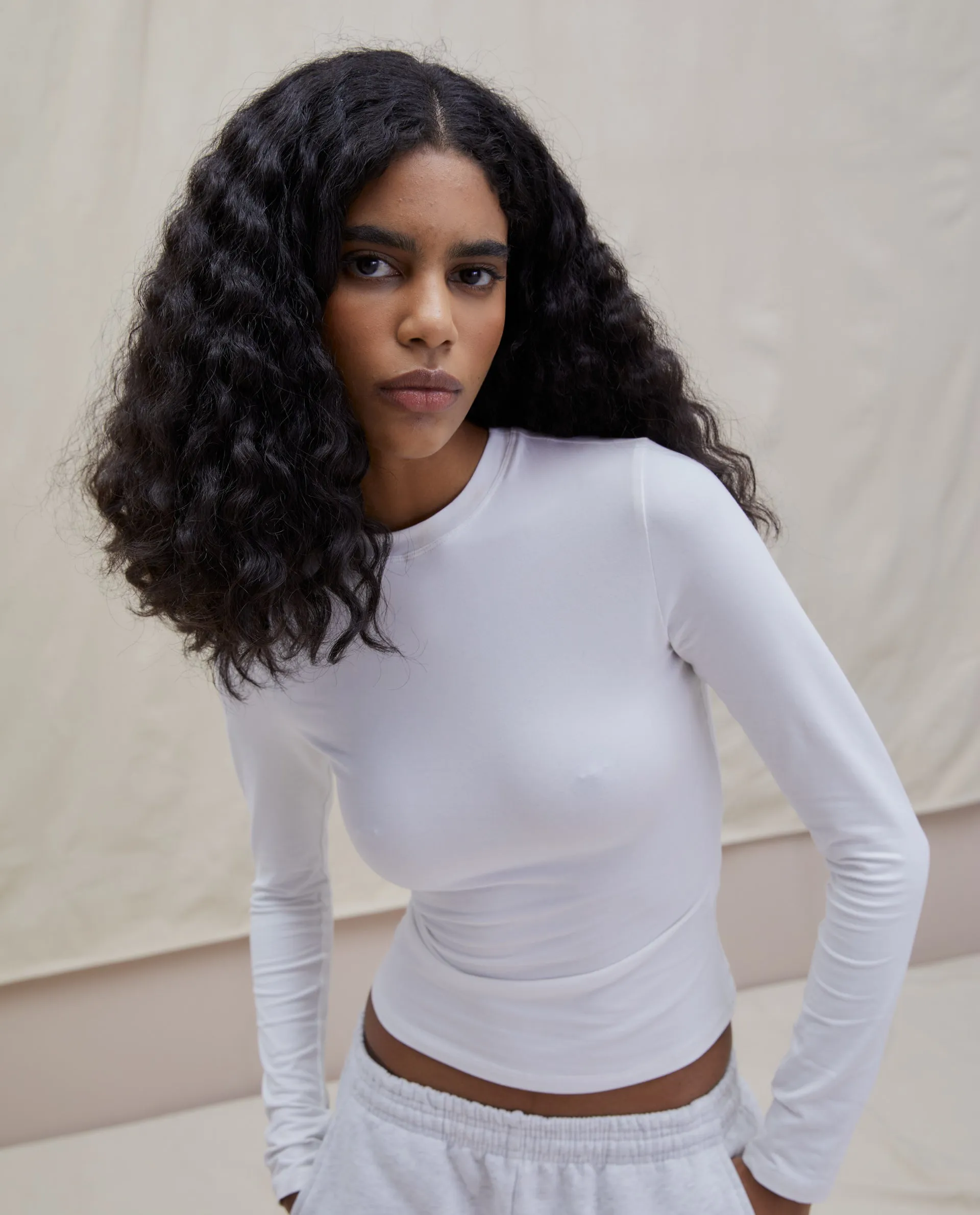 Cotton Long Sleeve Top - White
