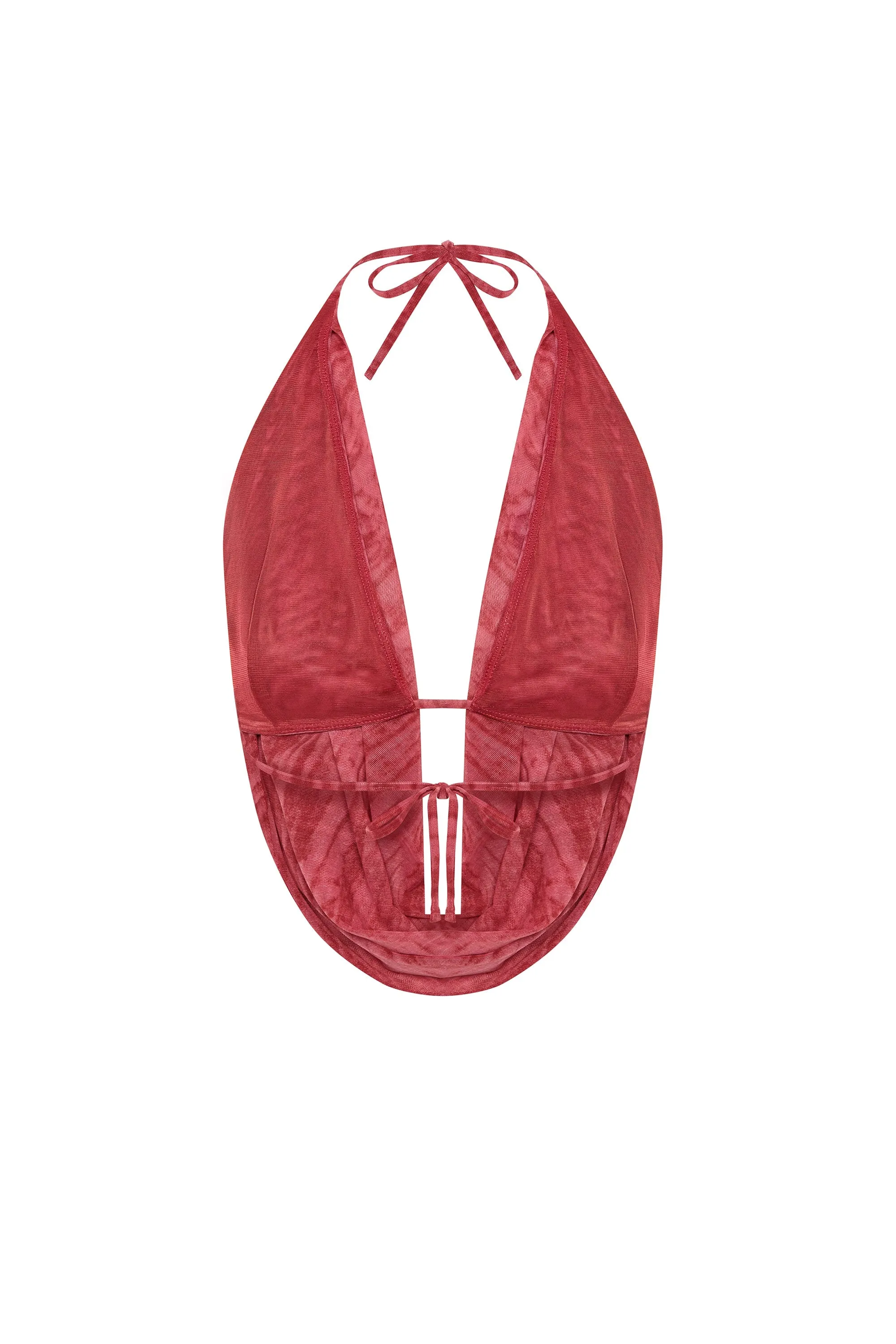 Cowl-Neck Backless Crop Top in Red Print