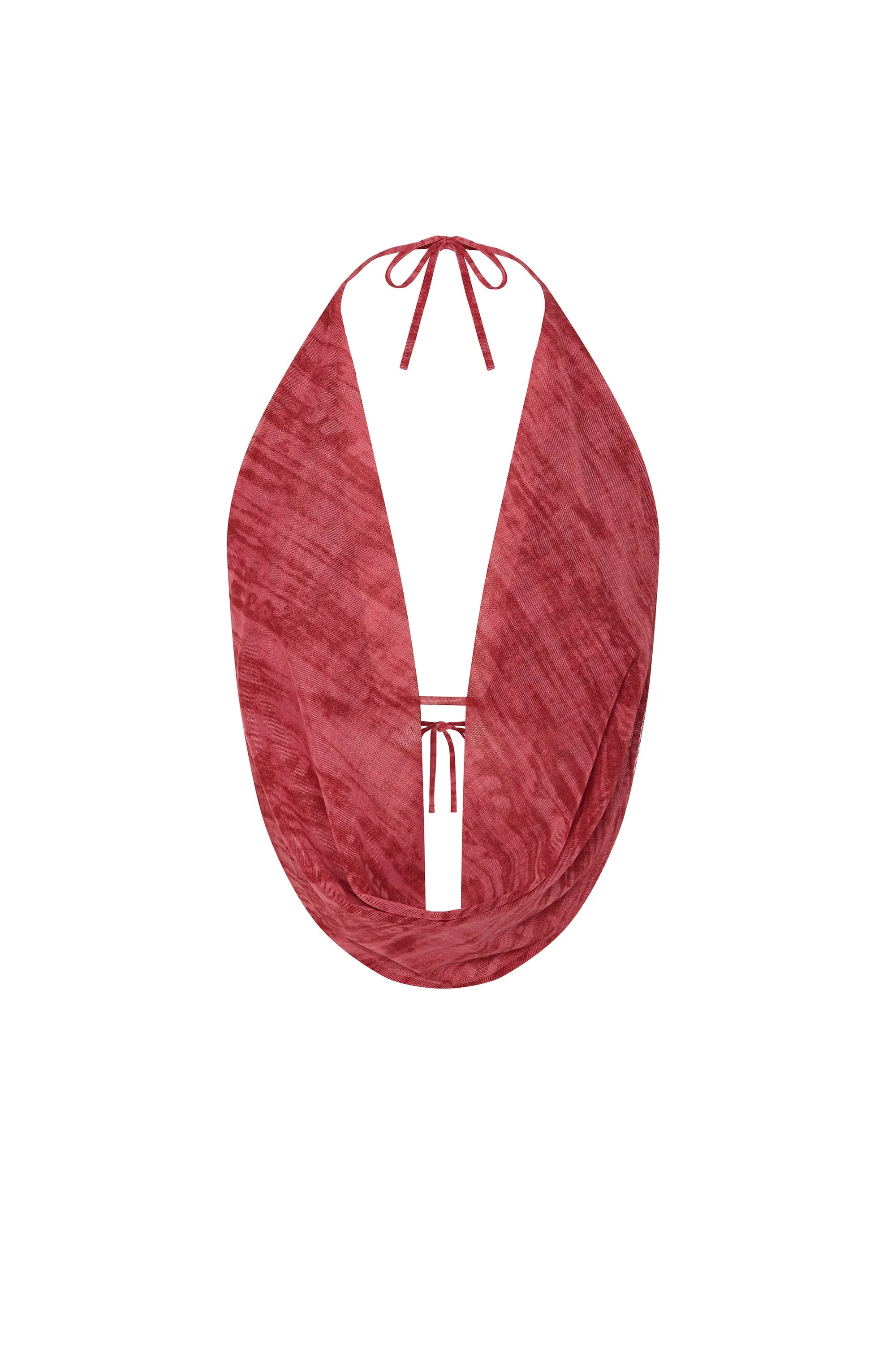 Cowl-Neck Backless Crop Top in Red Print