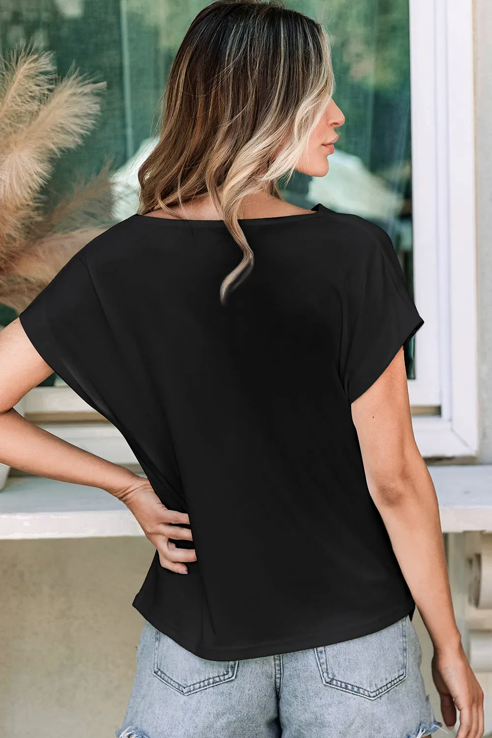 Cowl Neck Bat Sleeve T Shirt