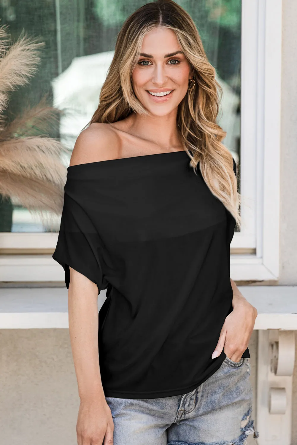Cowl Neck Bat Sleeve T Shirt