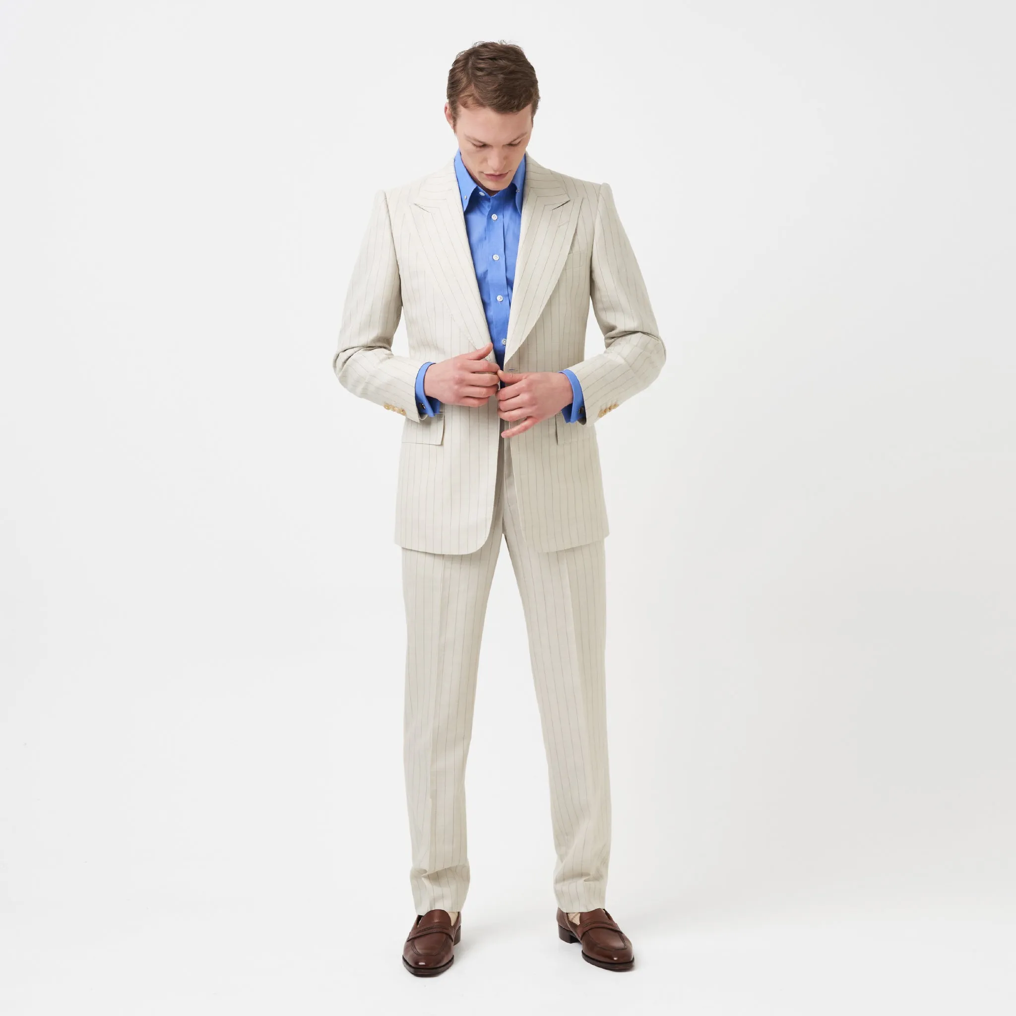 Cream and Brown Pinstripe Suit