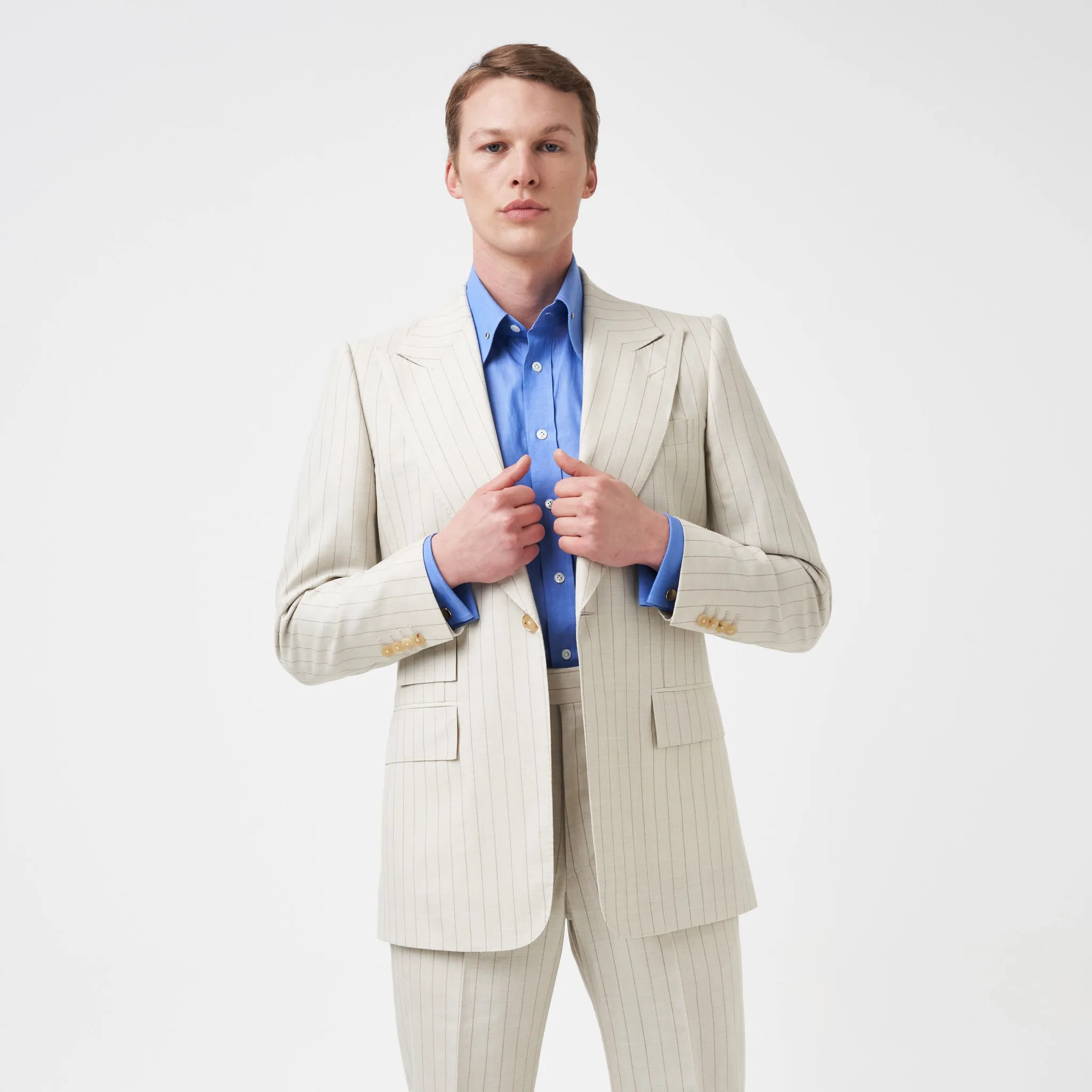 Cream and Brown Pinstripe Suit