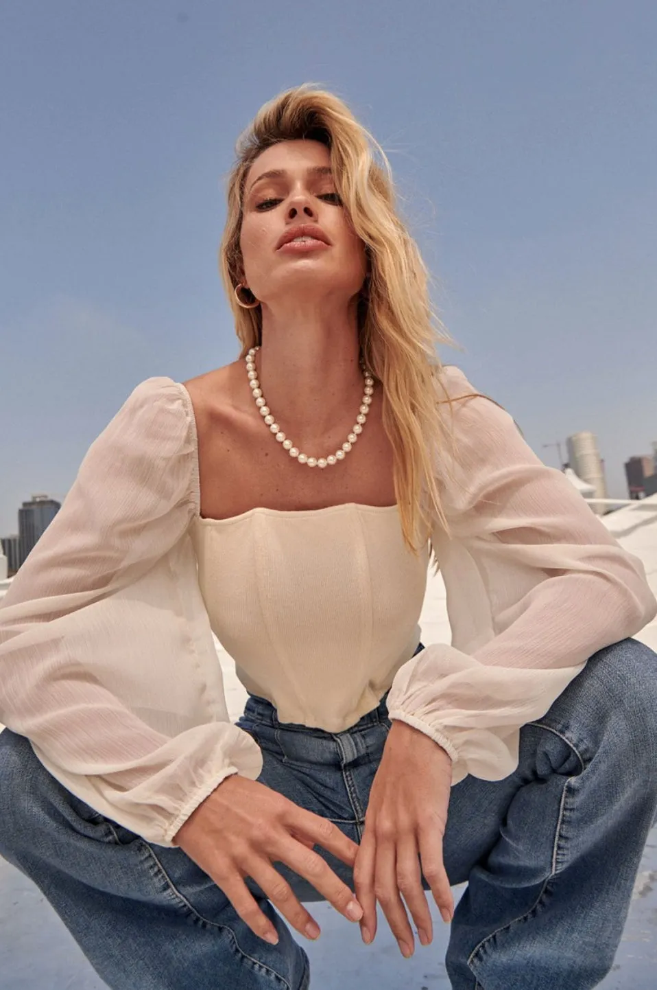 Cream Square Neck Corset Top