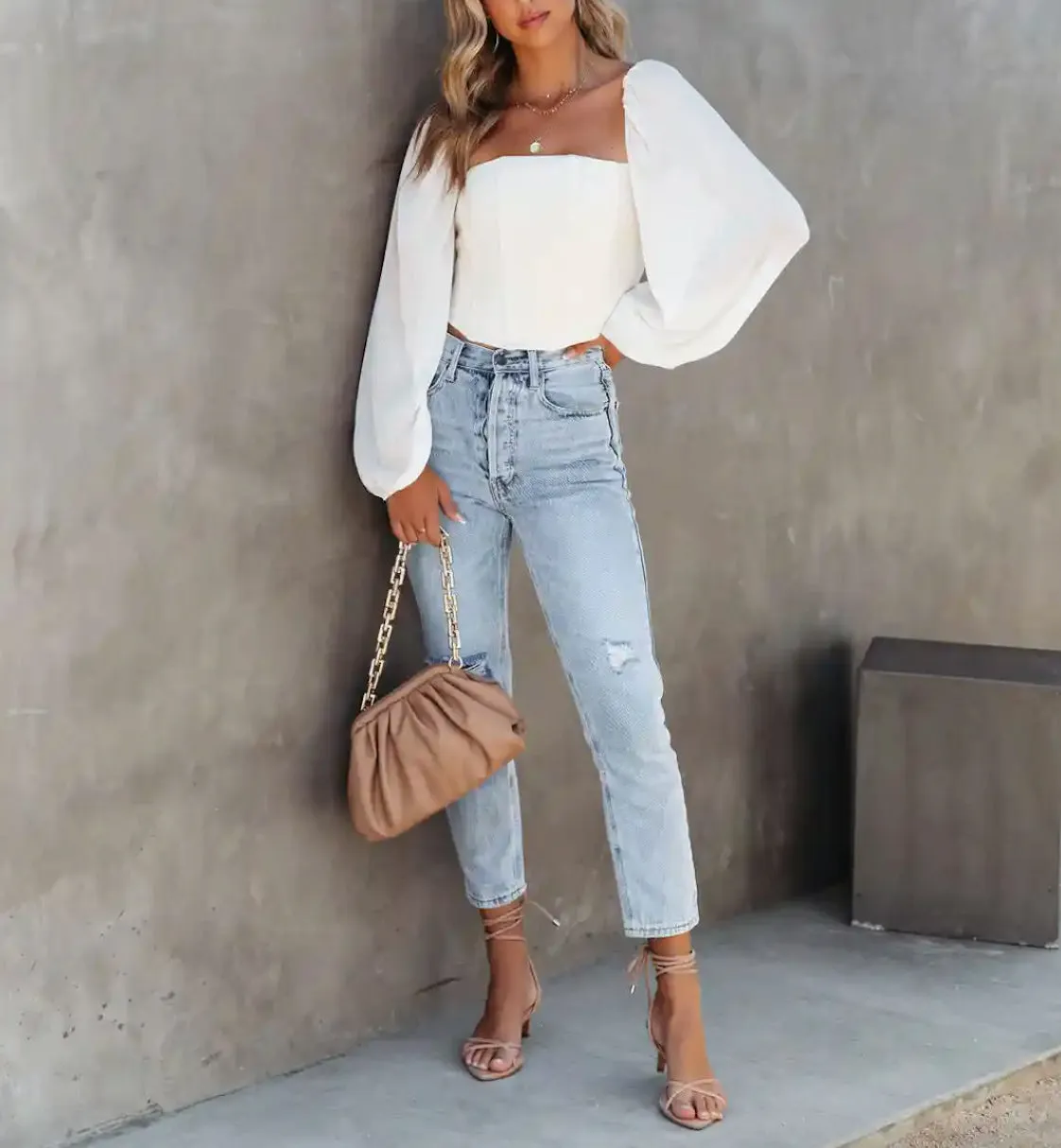 Cream Square Neck Corset Top
