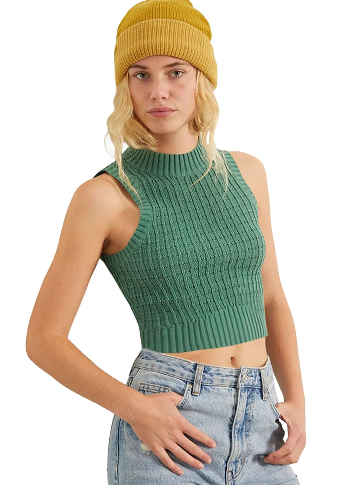 Crew Neck Sleeveless Knit Sweater