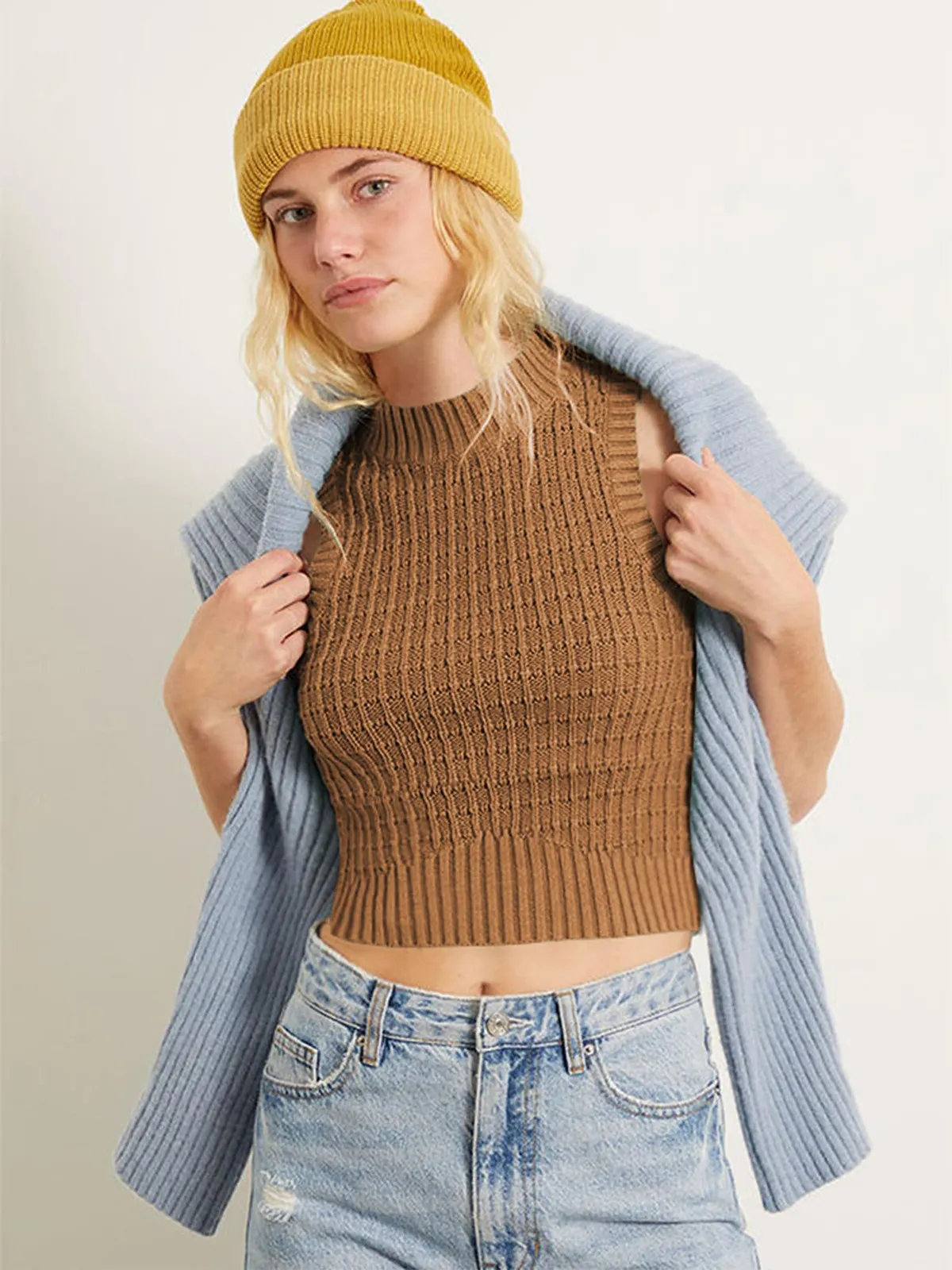 Crew Neck Sleeveless Knit Sweater