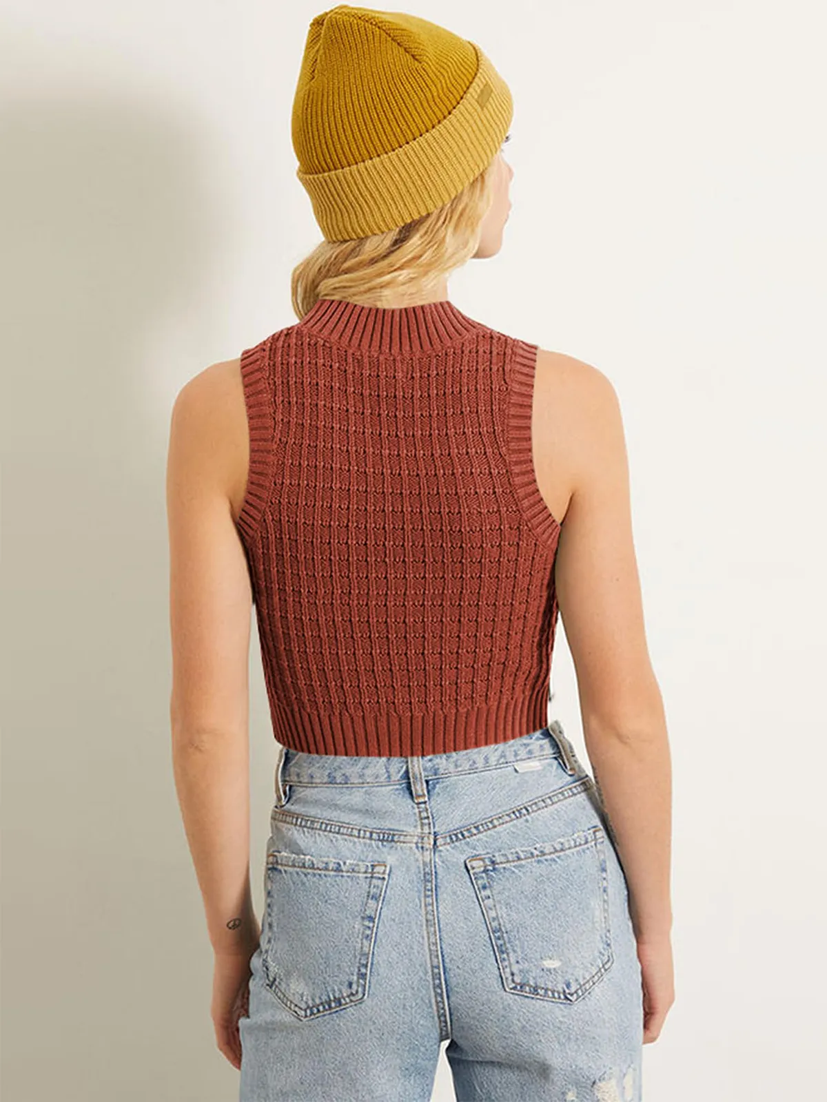Crew Neck Sleeveless Knit Sweater