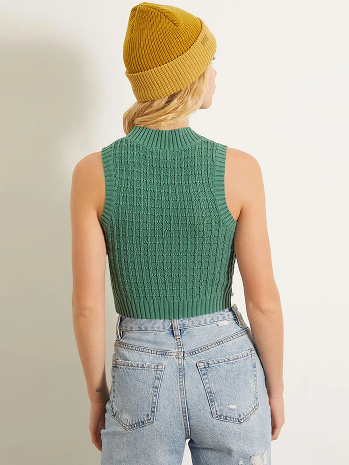Crew Neck Sleeveless Knit Sweater