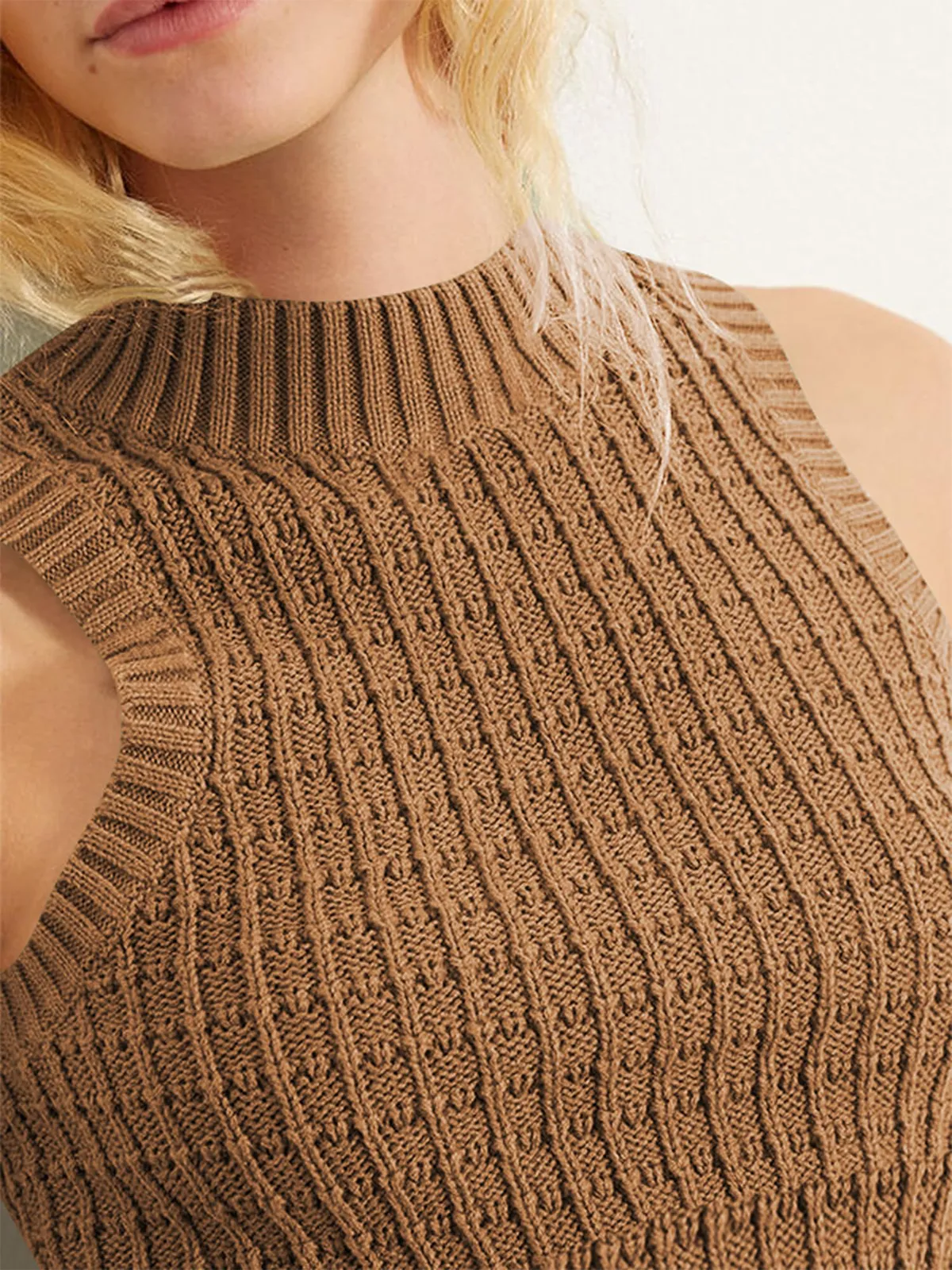 Crew Neck Sleeveless Knit Sweater