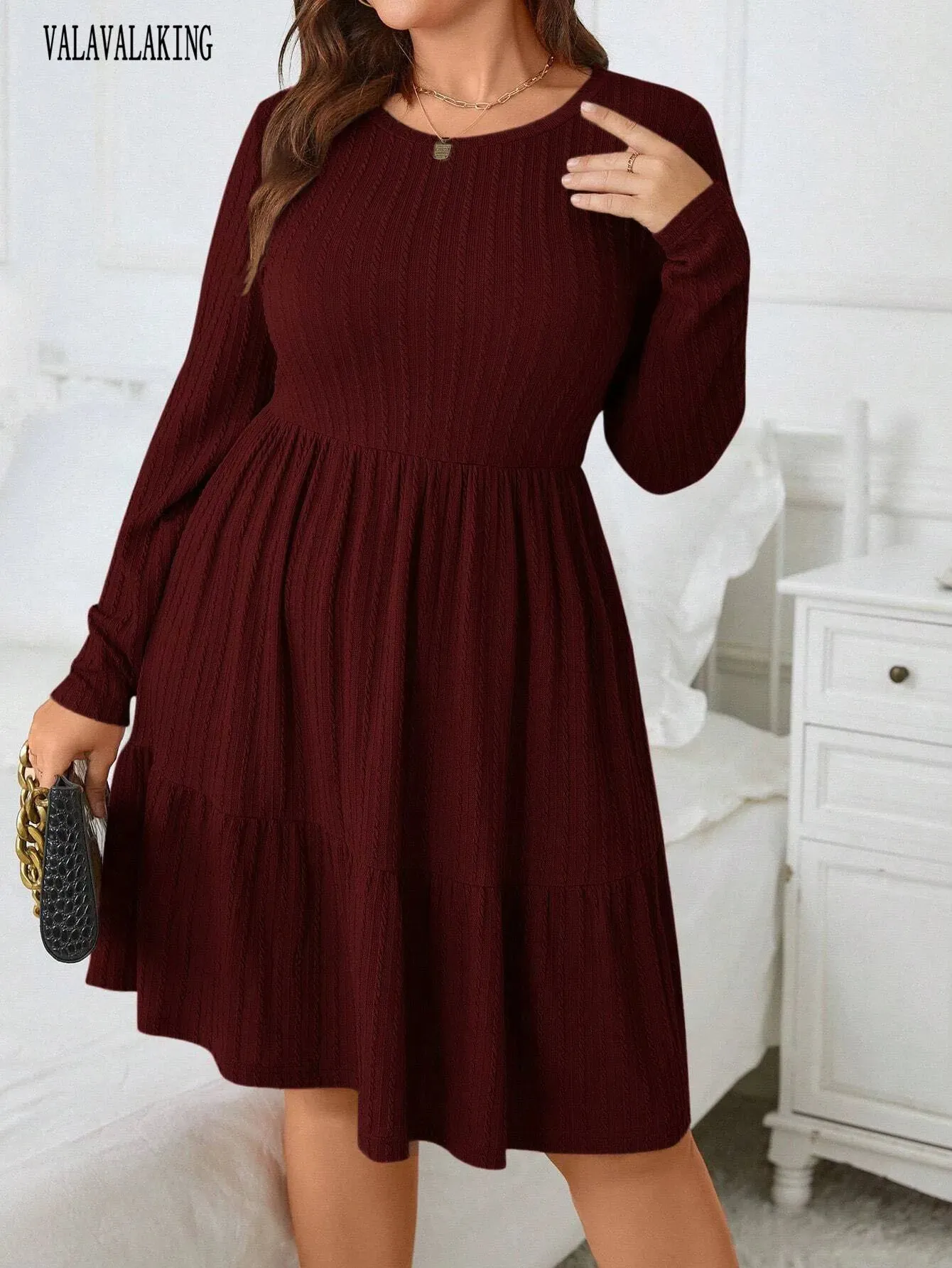 CrimsonCozy Plus Size Knitted Sweater Dress