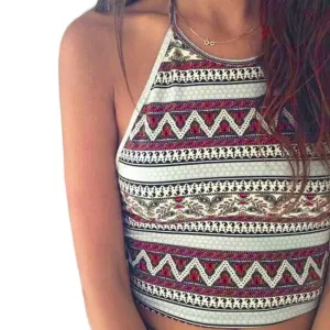 crop top Women Boho Tank Tops Bustier Crop Shirt Blouse Cami Plus Size S-XL Geometric print Tees Vest , Best ing