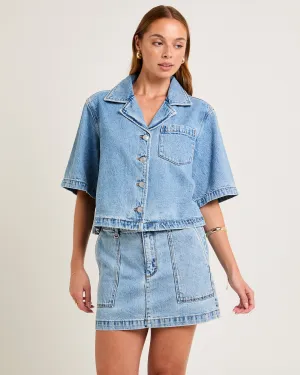 Cropped Resort Shorts Sleeved Denim Shirt