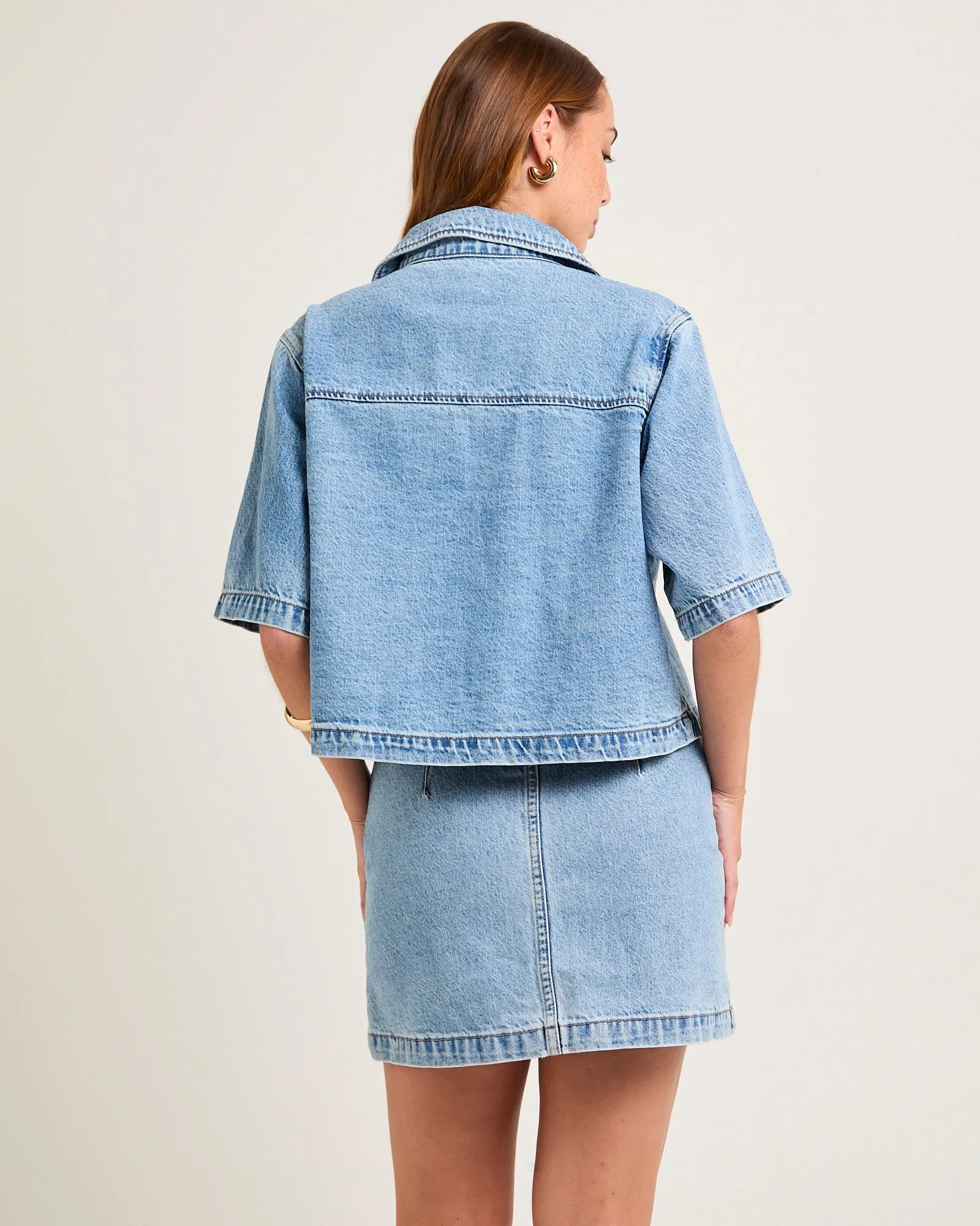 Cropped Resort Shorts Sleeved Denim Shirt