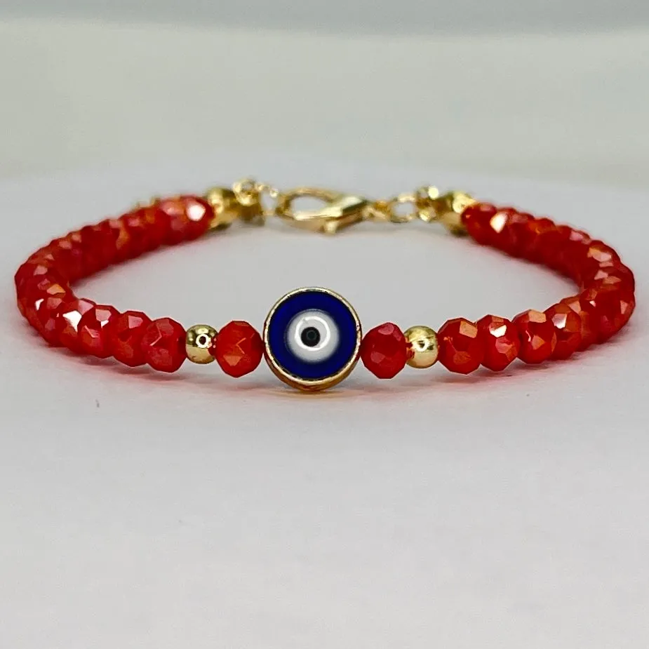 Crystal Beaded Evil Eye Bracelet, Charm - 9 Color Options 