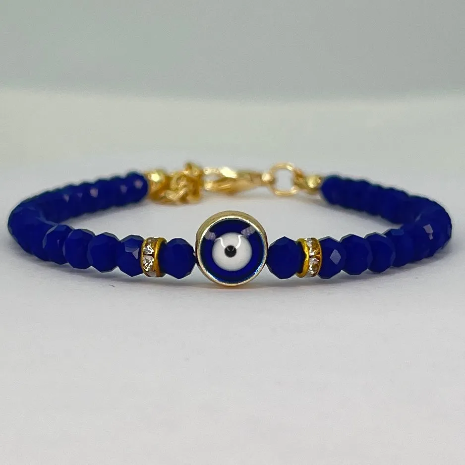 Crystal Beaded Evil Eye Bracelet, Charm - 9 Color Options 