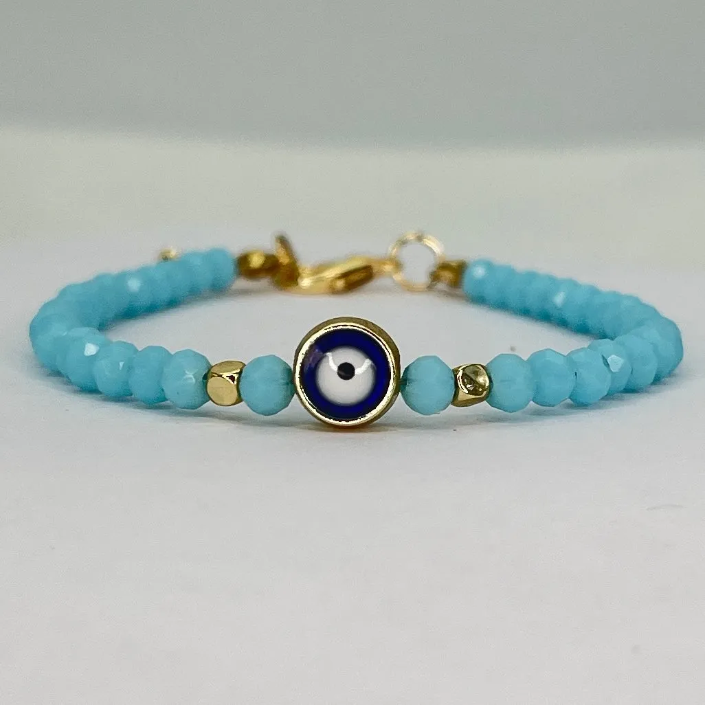 Crystal Beaded Evil Eye Bracelet, Charm - 9 Color Options 