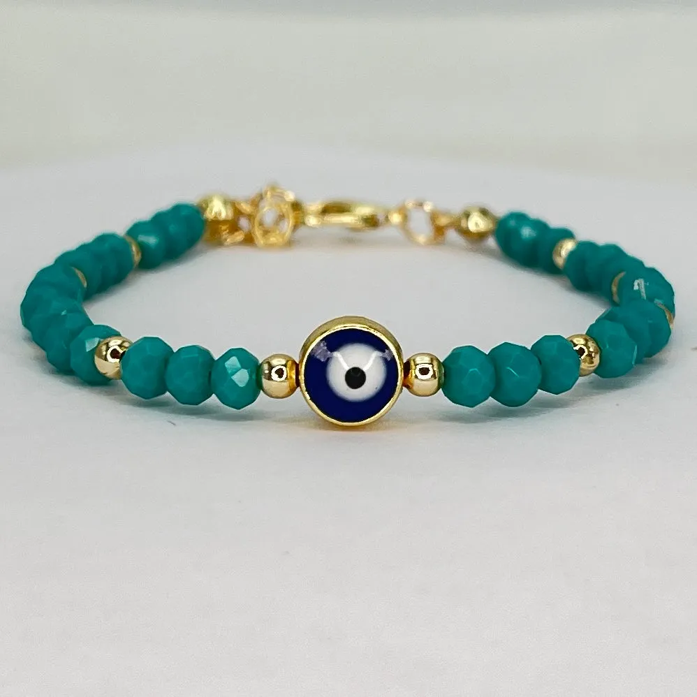 Crystal Beaded Evil Eye Bracelet, Charm - 9 Color Options 