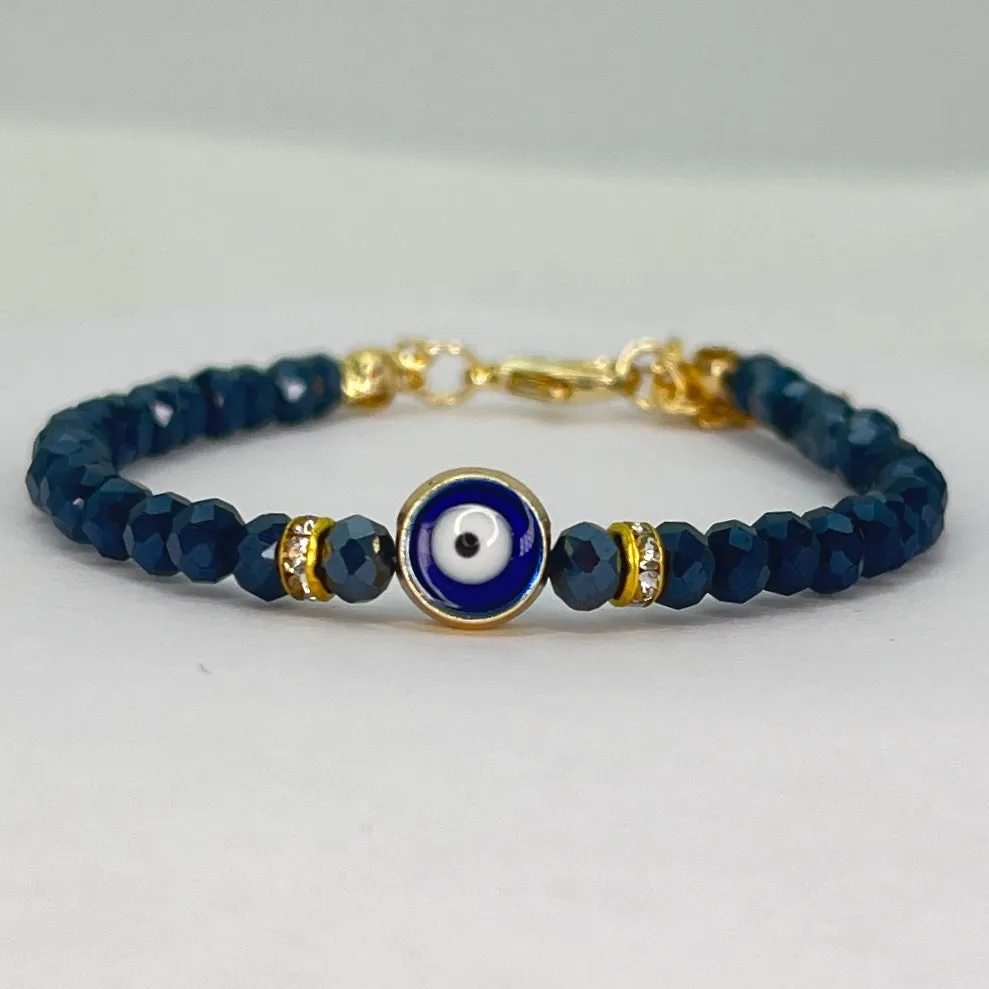 Crystal Beaded Evil Eye Bracelet, Charm - 9 Color Options 
