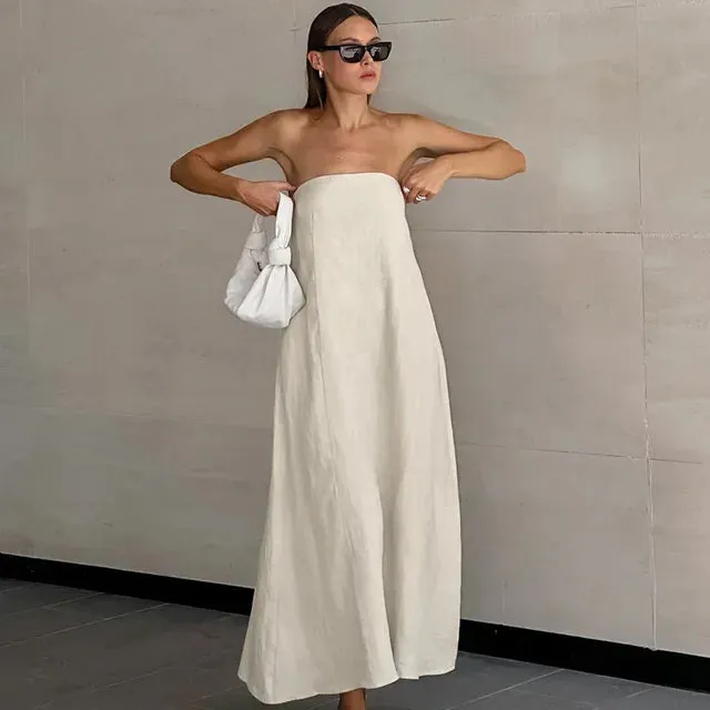Daria® | Khaki Linen A-Line Dress With Pockets