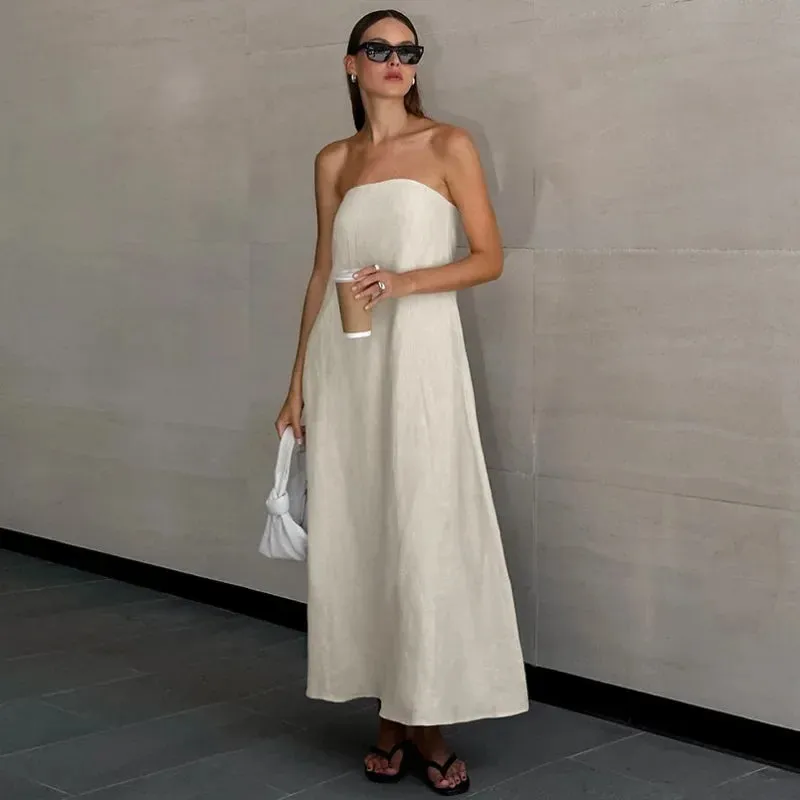 Daria® | Khaki Linen A-Line Dress With Pockets