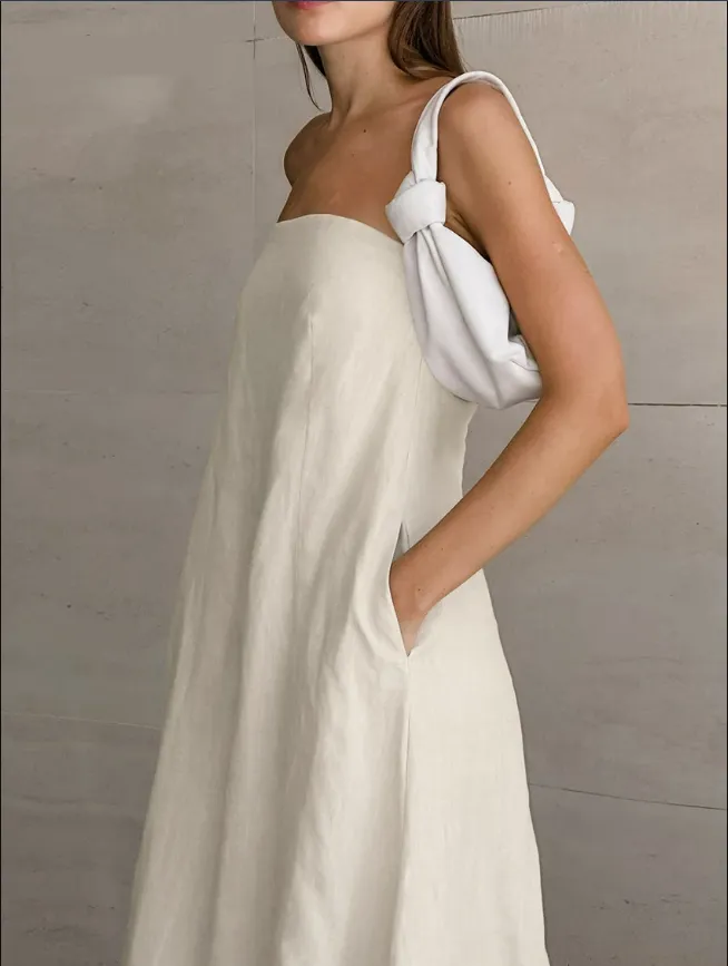 Daria® | Khaki Linen A-Line Dress With Pockets