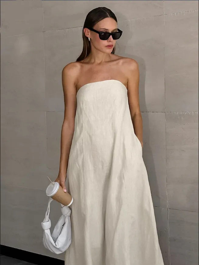 Daria® | Khaki Linen A-Line Dress With Pockets