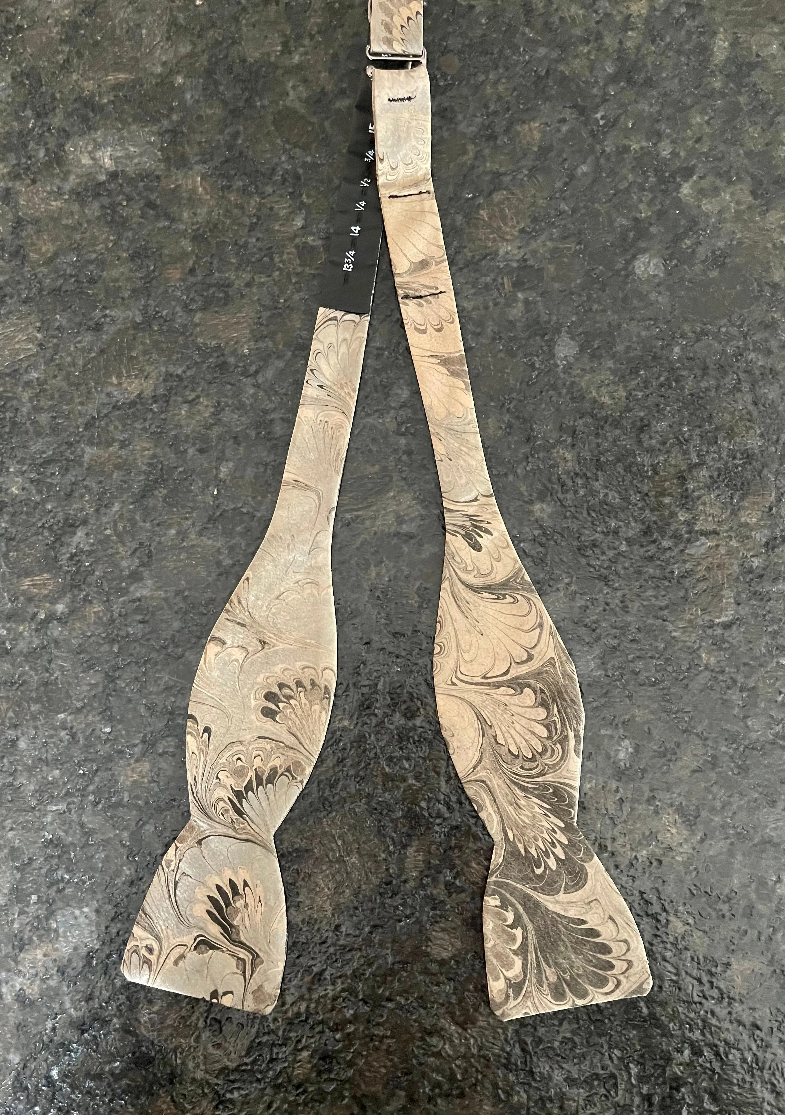 Dark beige bouquet  3” silk water marbled bow tie