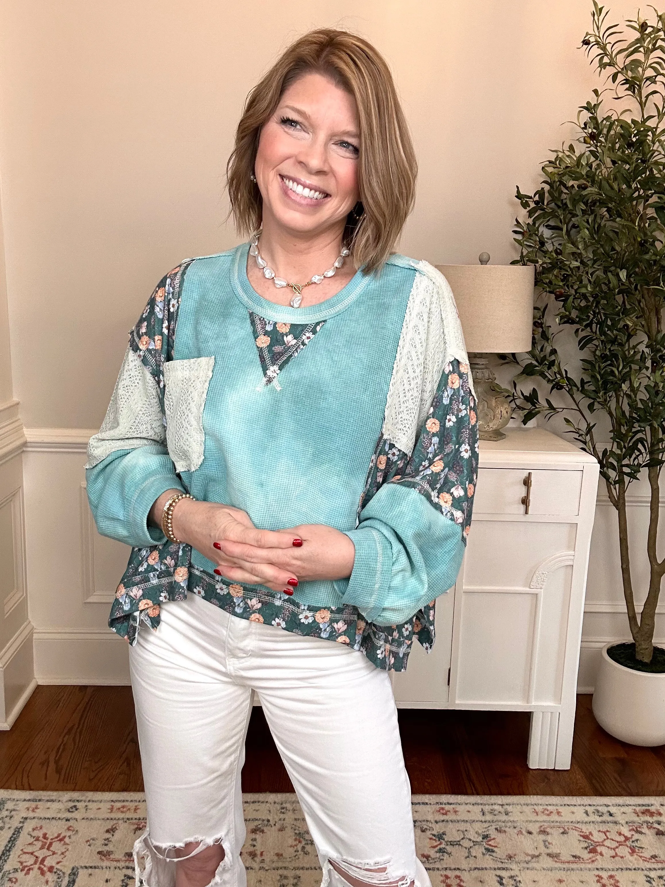 Daydreamer Floral Patch Top | Teal