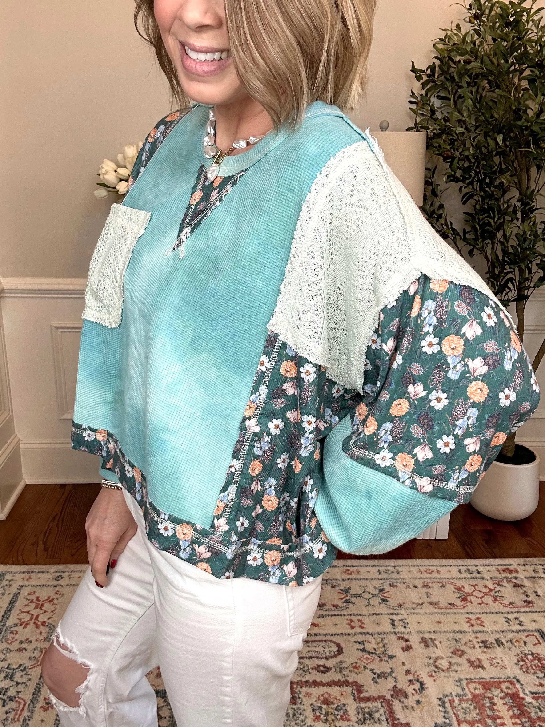 Daydreamer Floral Patch Top | Teal