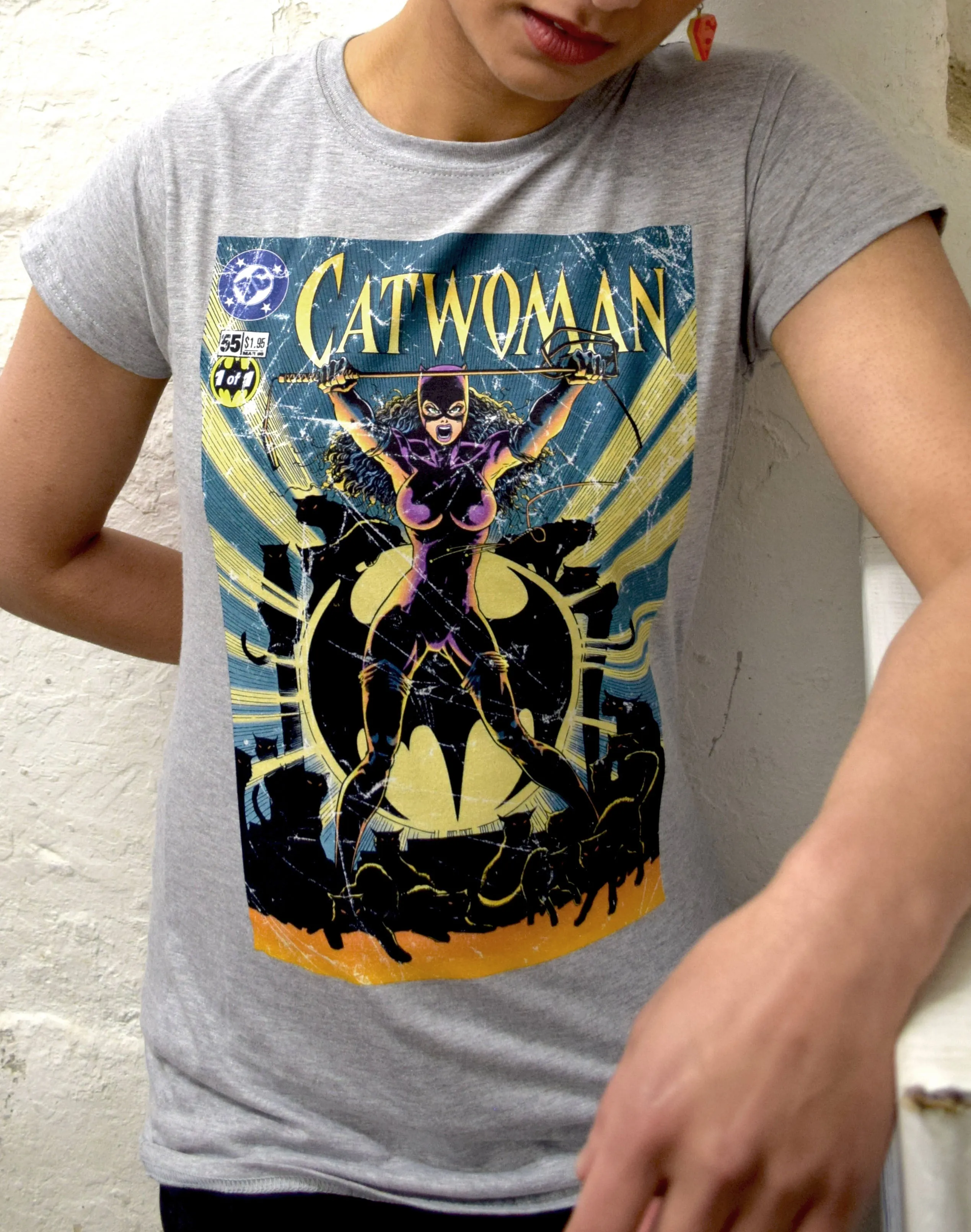 DC Comics Catwoman Cover #55 Retro Official Women's T-shirt (Sports Grey)