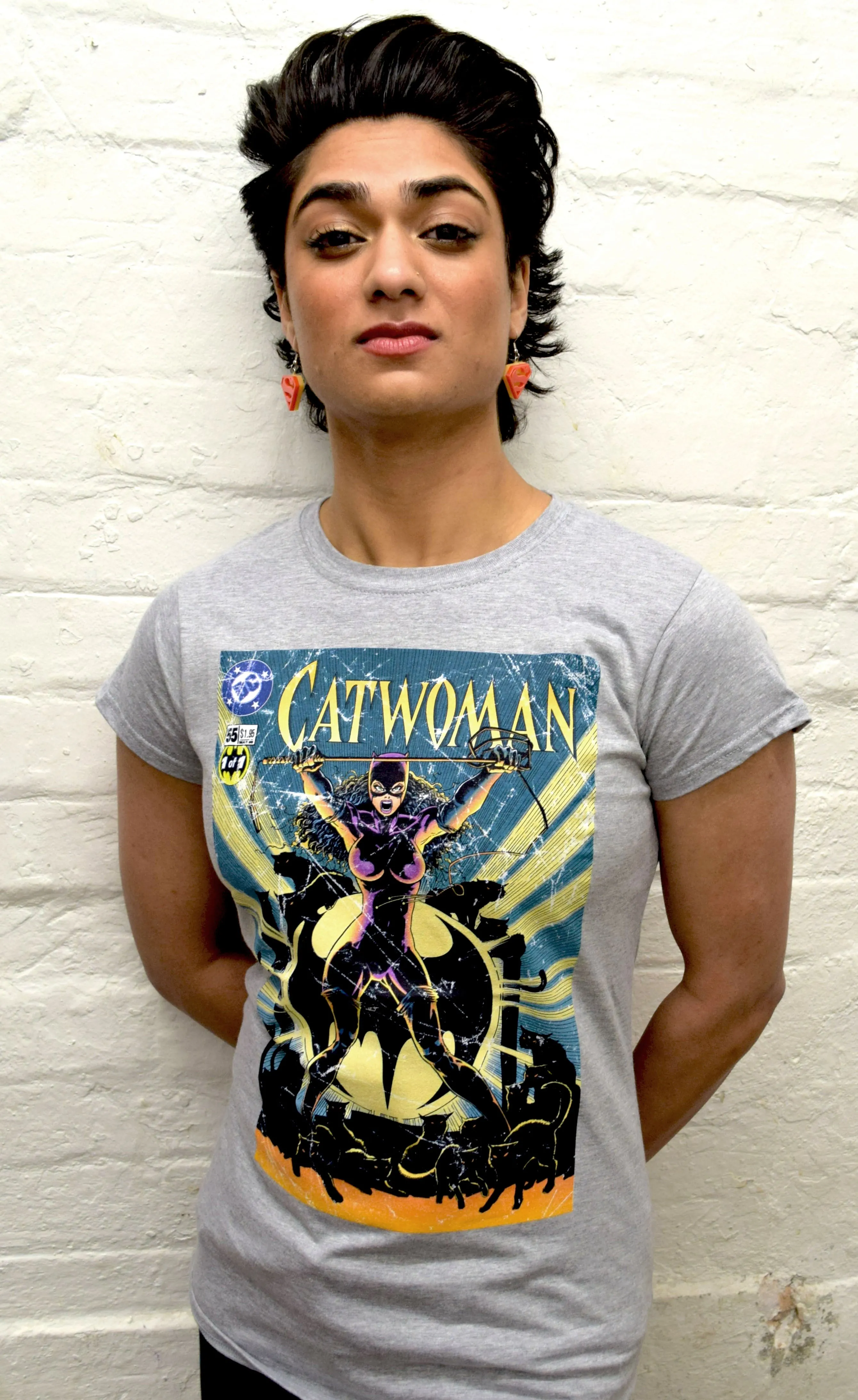 DC Comics Catwoman Cover #55 Retro Official Women's T-shirt (Sports Grey)