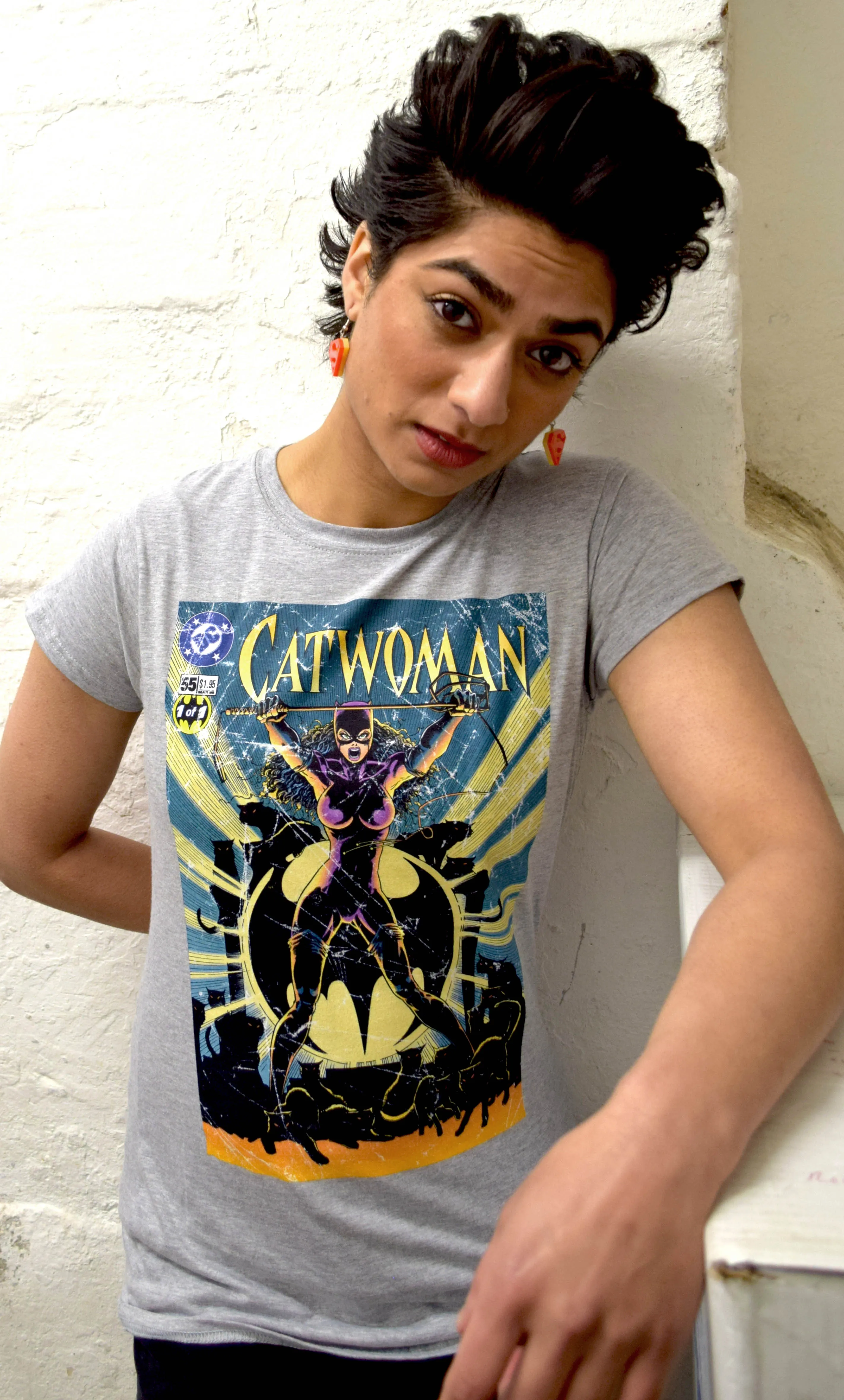 DC Comics Catwoman Cover #55 Retro Official Women's T-shirt (Sports Grey)