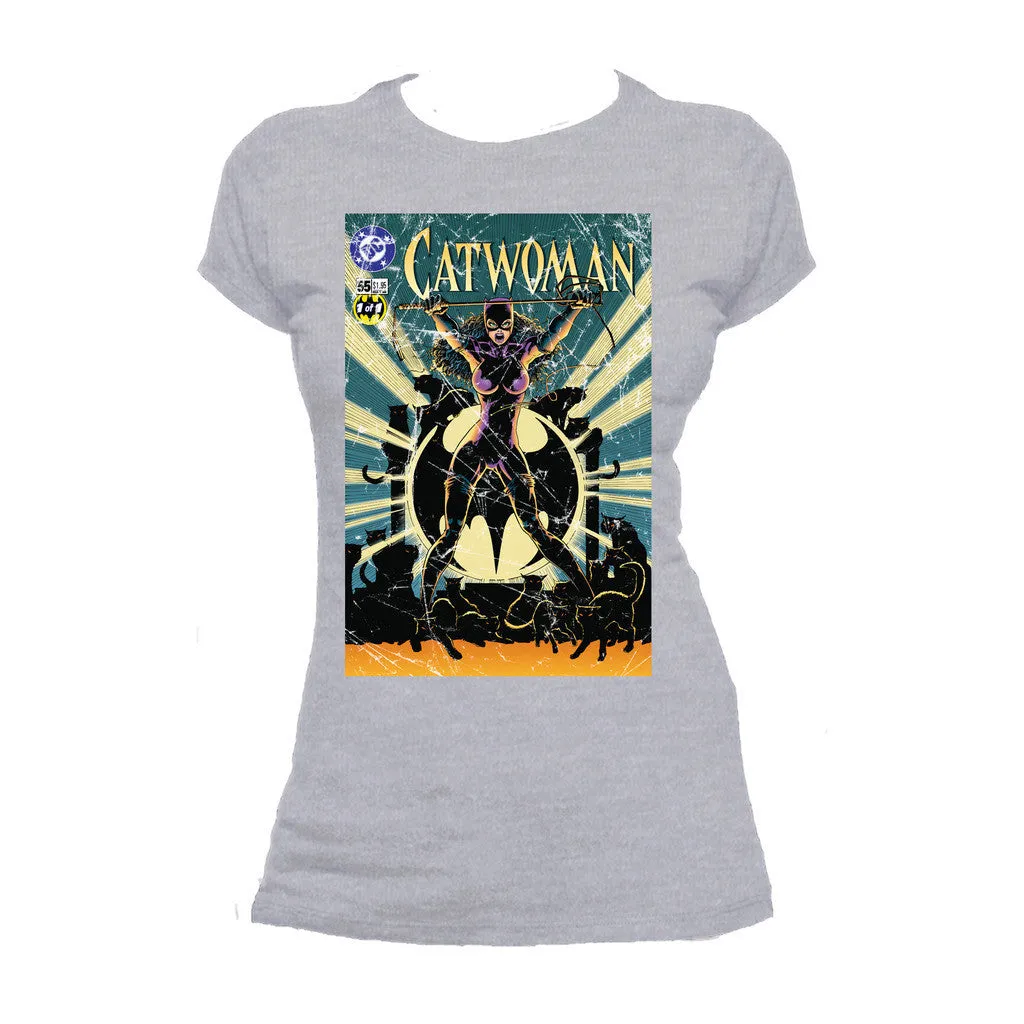 DC Comics Catwoman Cover #55 Retro Official Women's T-shirt (Sports Grey)