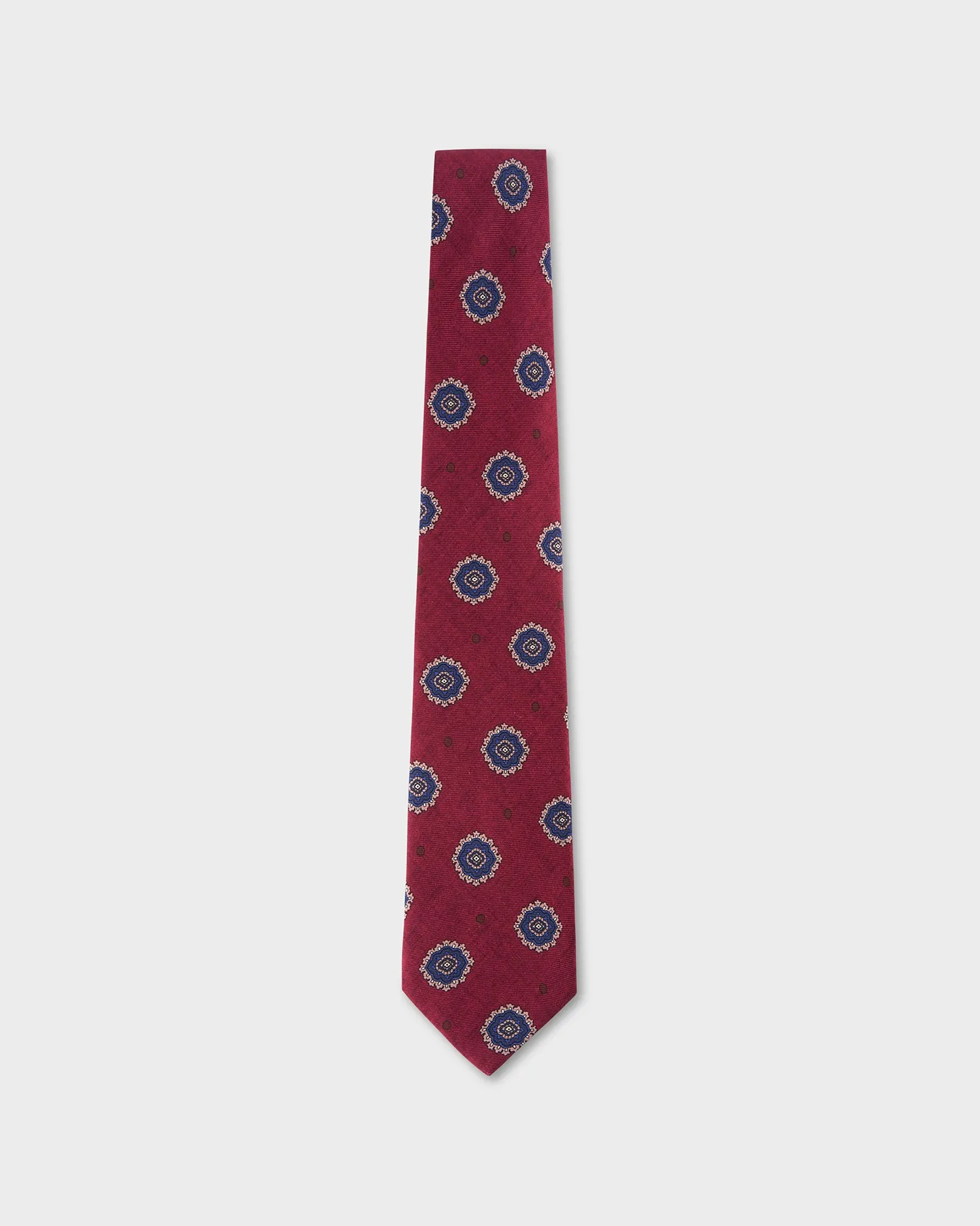 Deep Red With Navy And Beige Pattern Tie