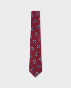 Deep Red With Navy And Beige Pattern Tie