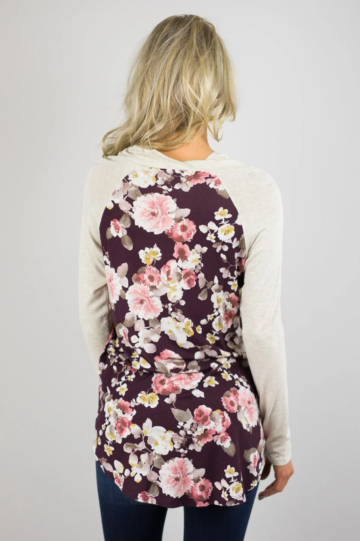 Deep Wine Floral Cowl Neck