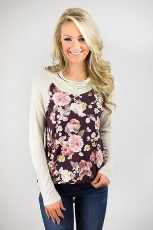 Deep Wine Floral Cowl Neck
