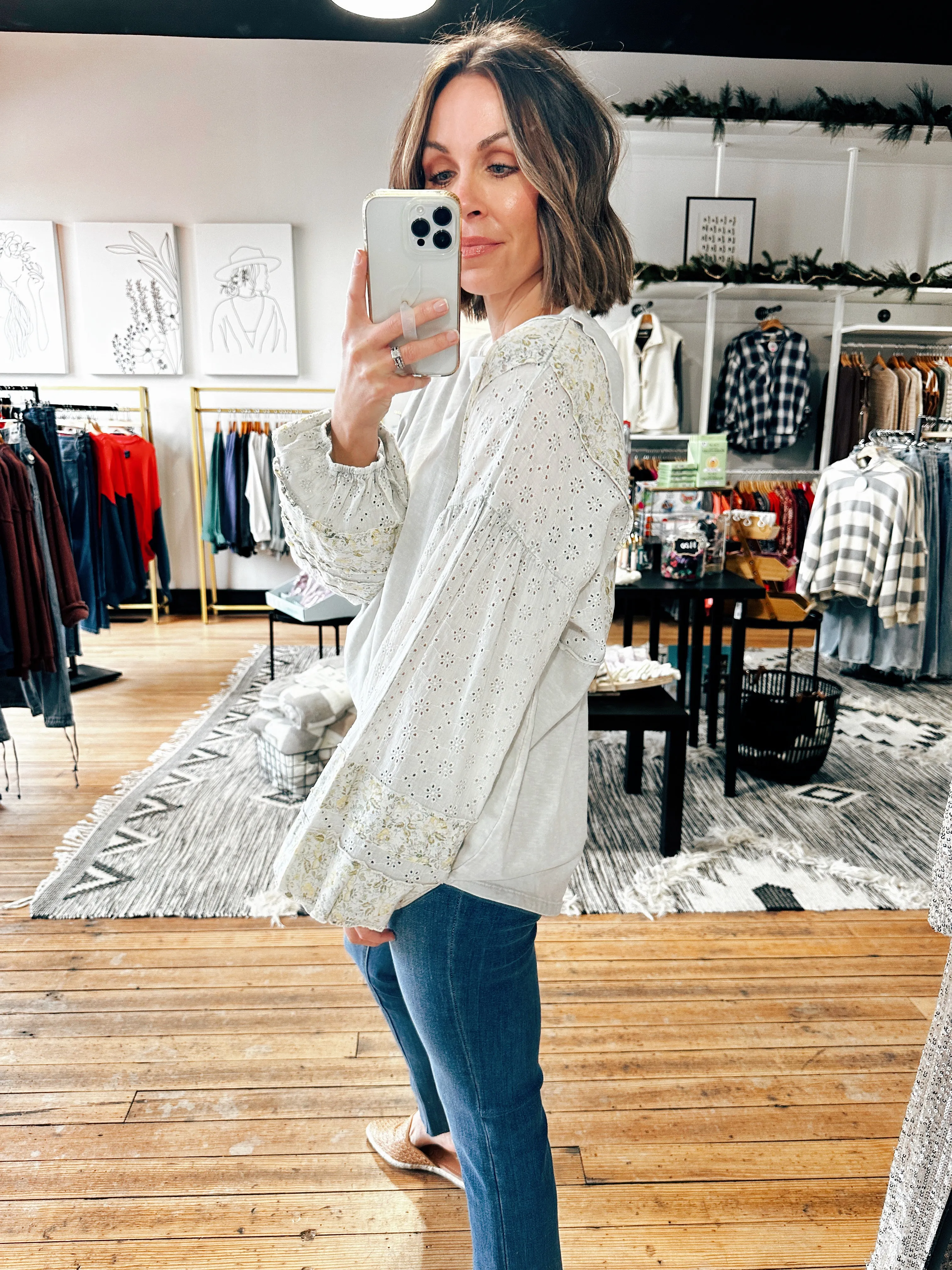 Demi Washed Mixed Print Slub Top