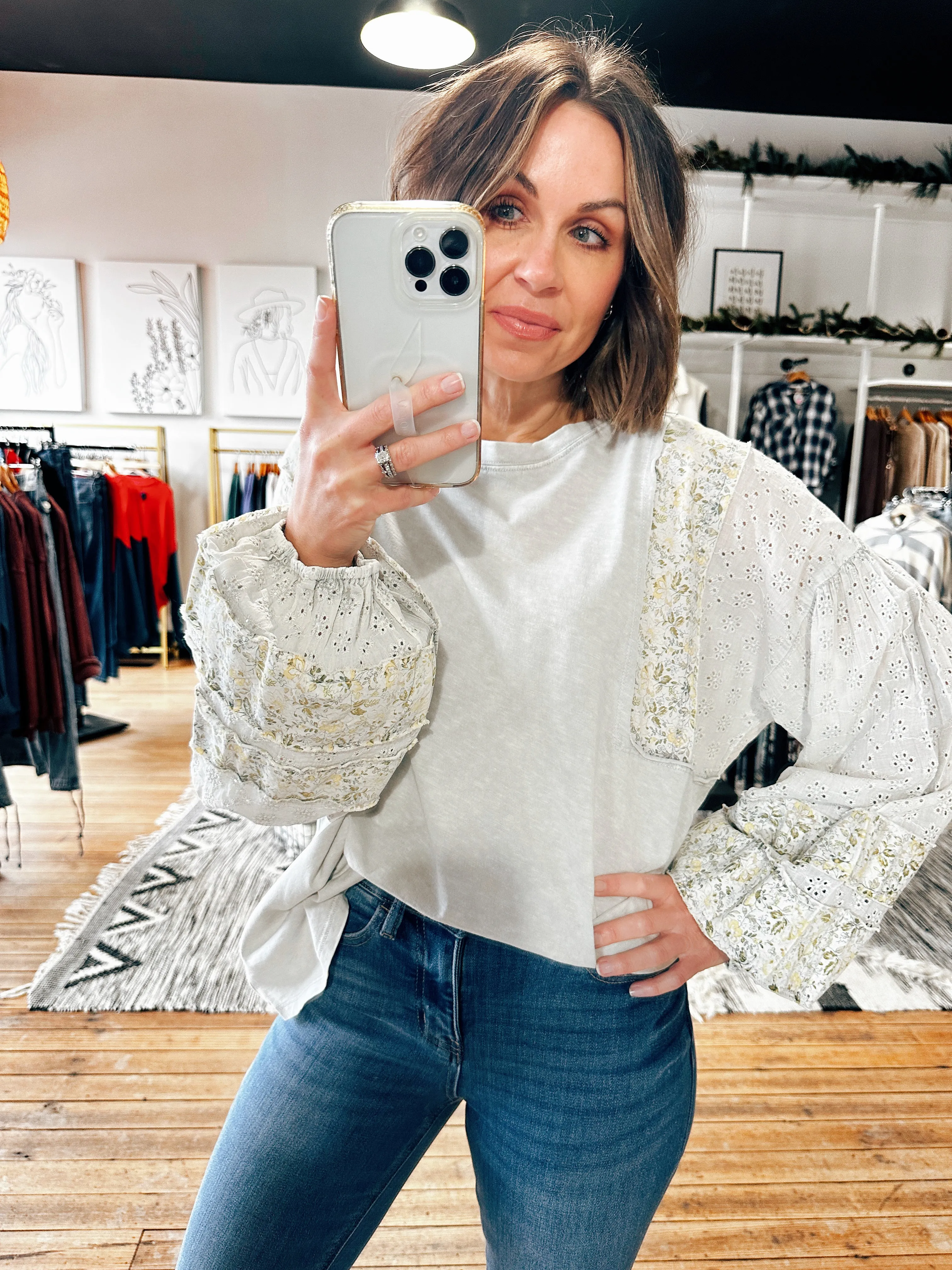 Demi Washed Mixed Print Slub Top